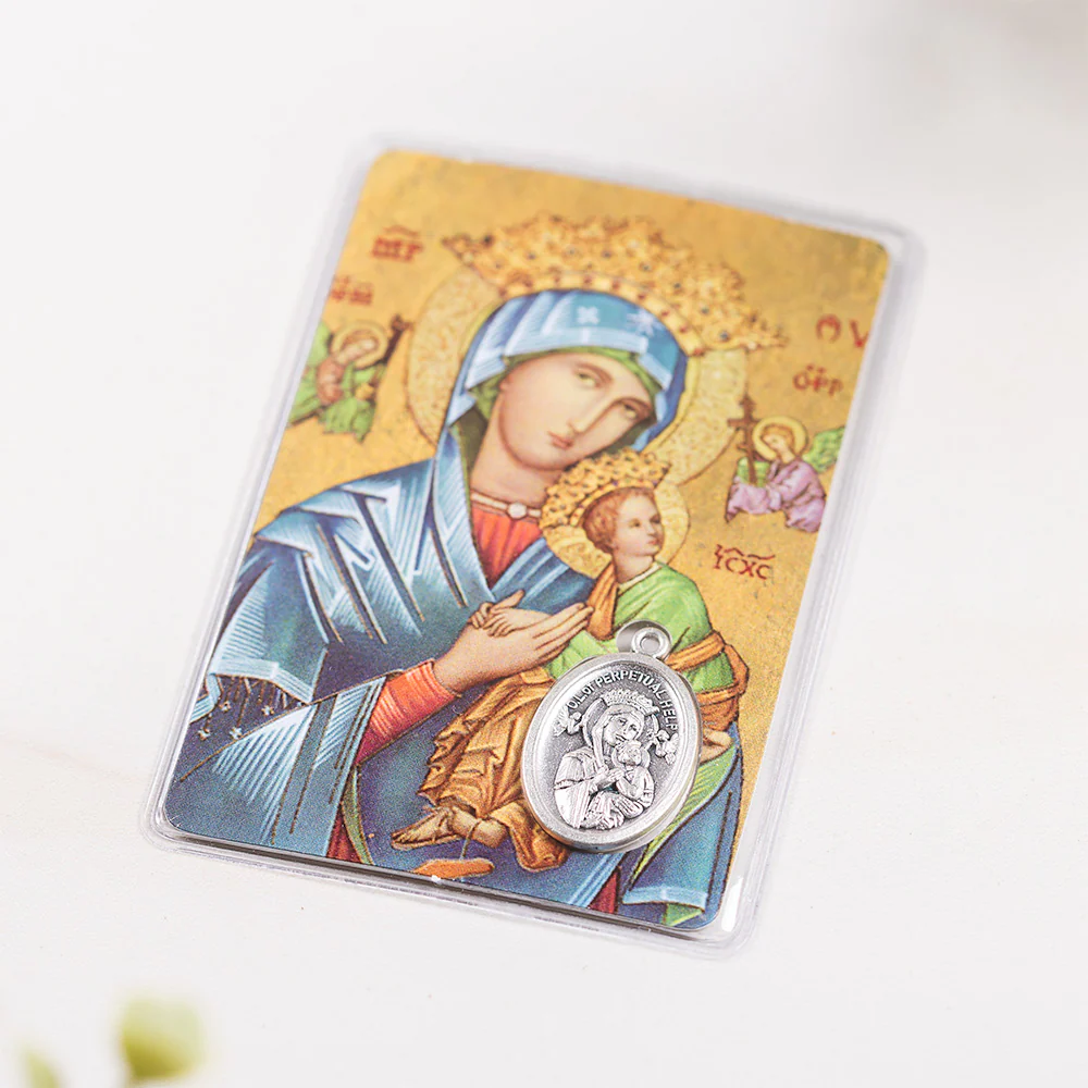 Laminated Our Lady of Perpetual Help Prayer Card with Medal - Image 2