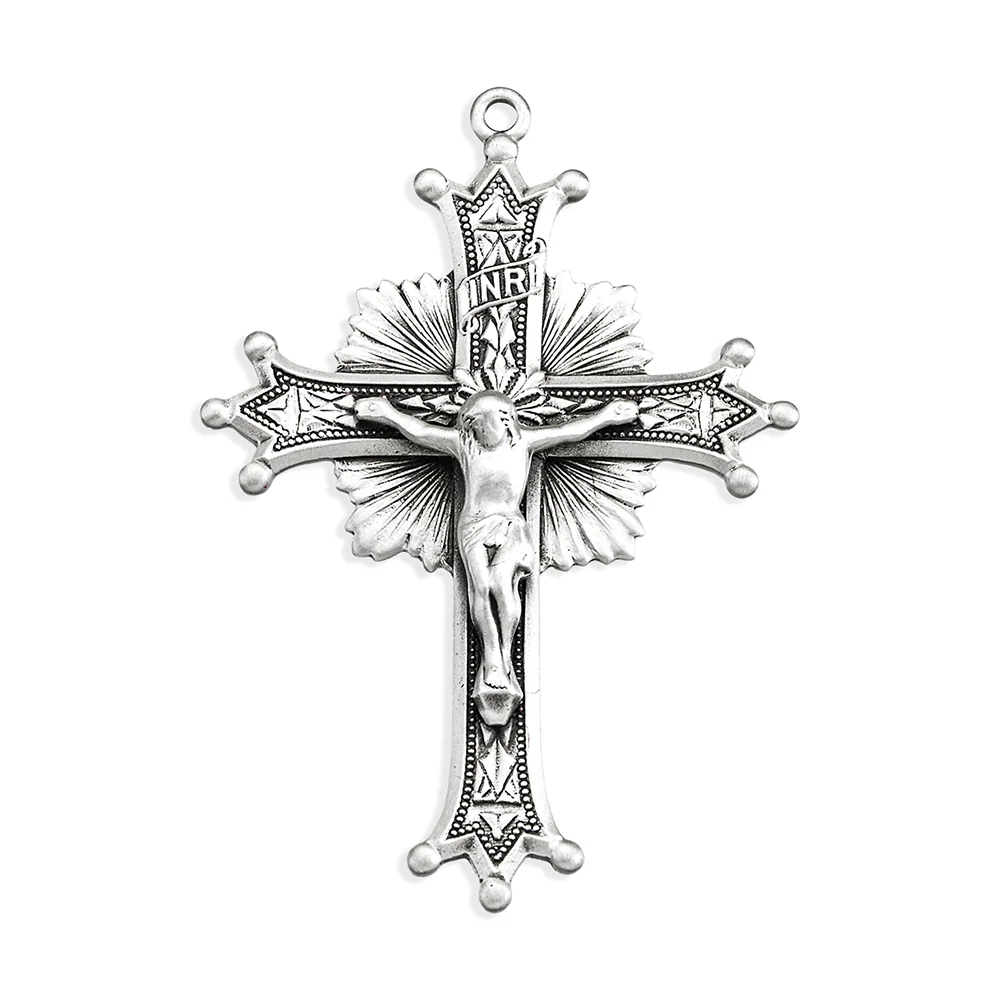 Large Sterling Crucifix With Rays Necklace