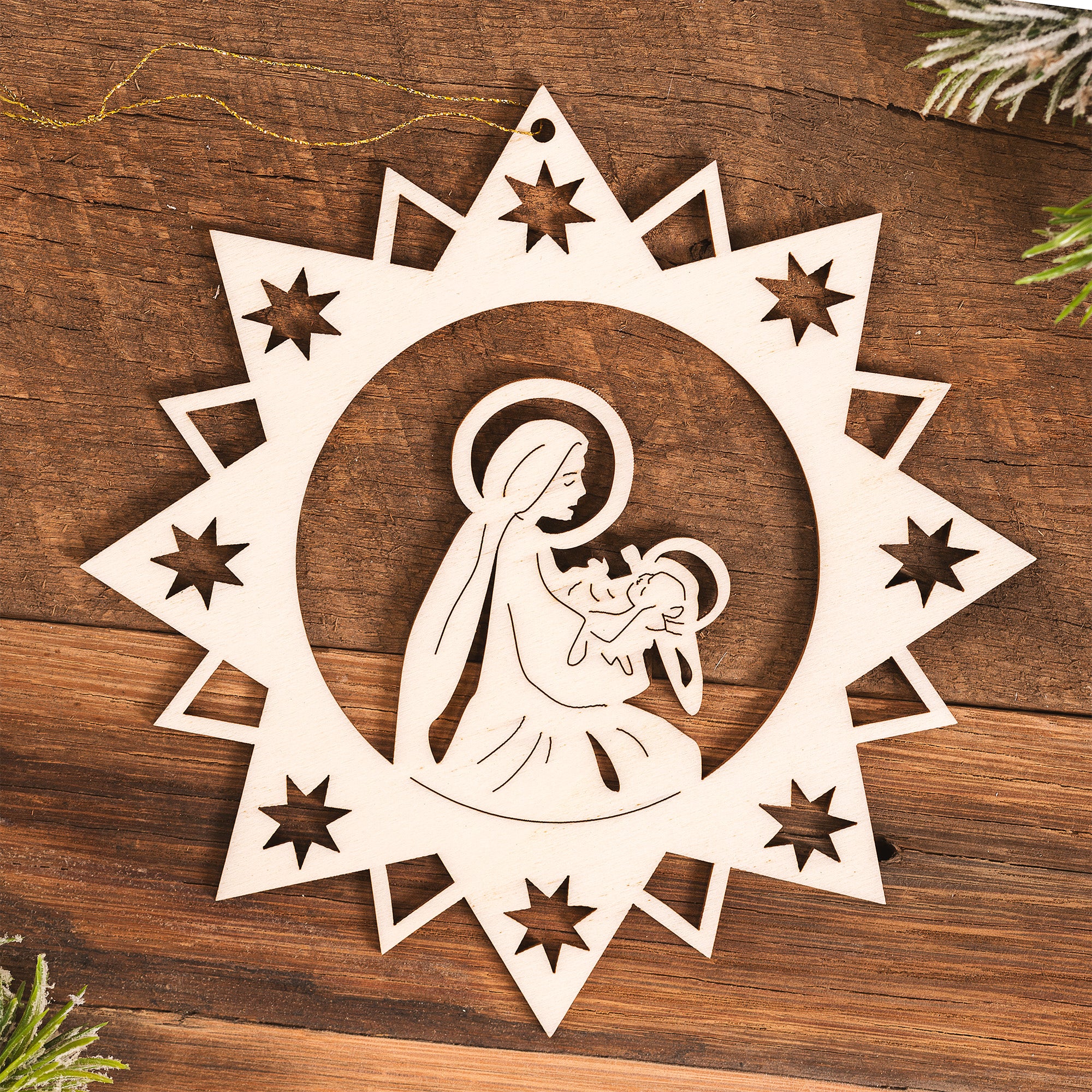 Laser Cut Star of Wonder Madonna & Child Ornament - 6"