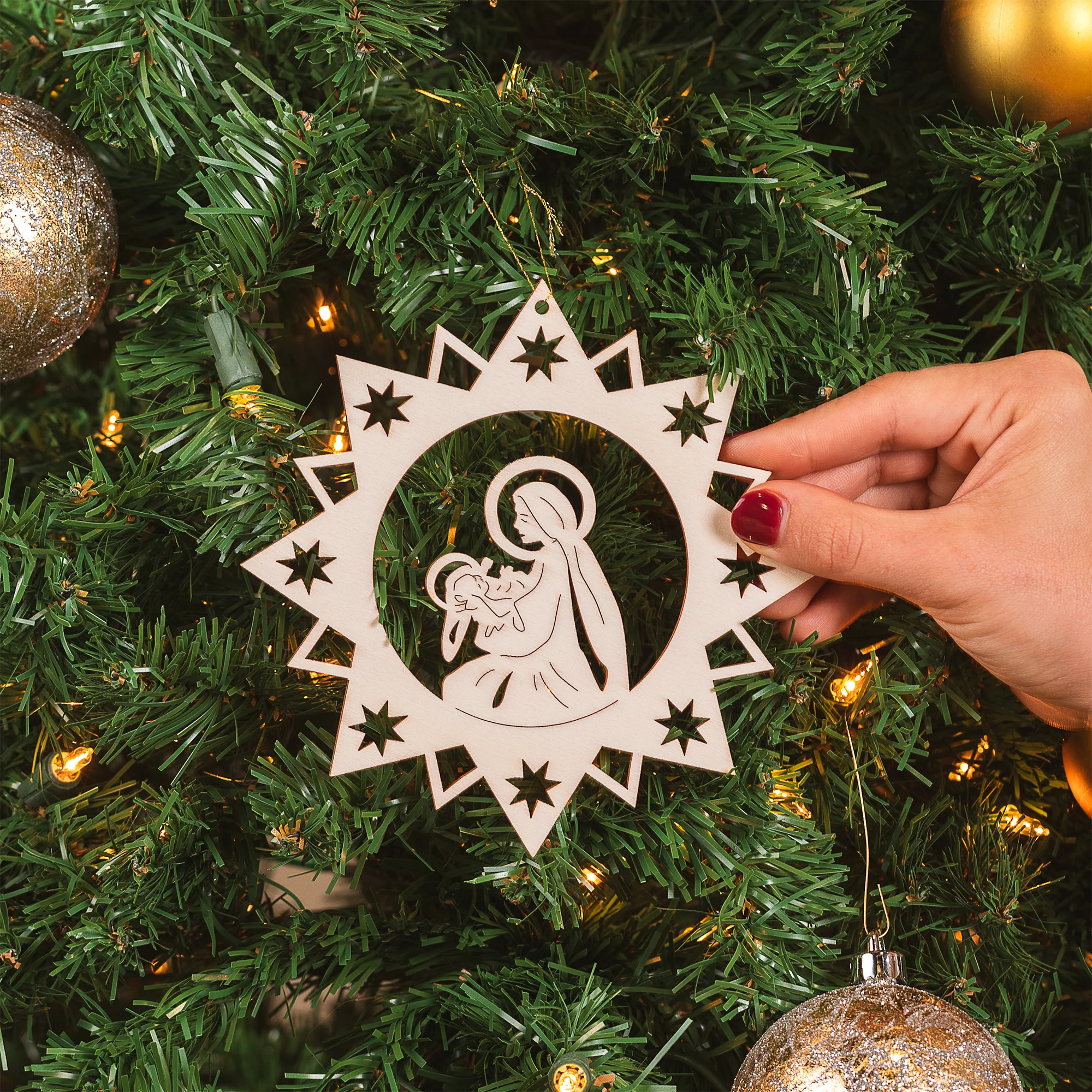 Laser Cut Star of Wonder Madonna & Child Ornament - 6" - Image 2