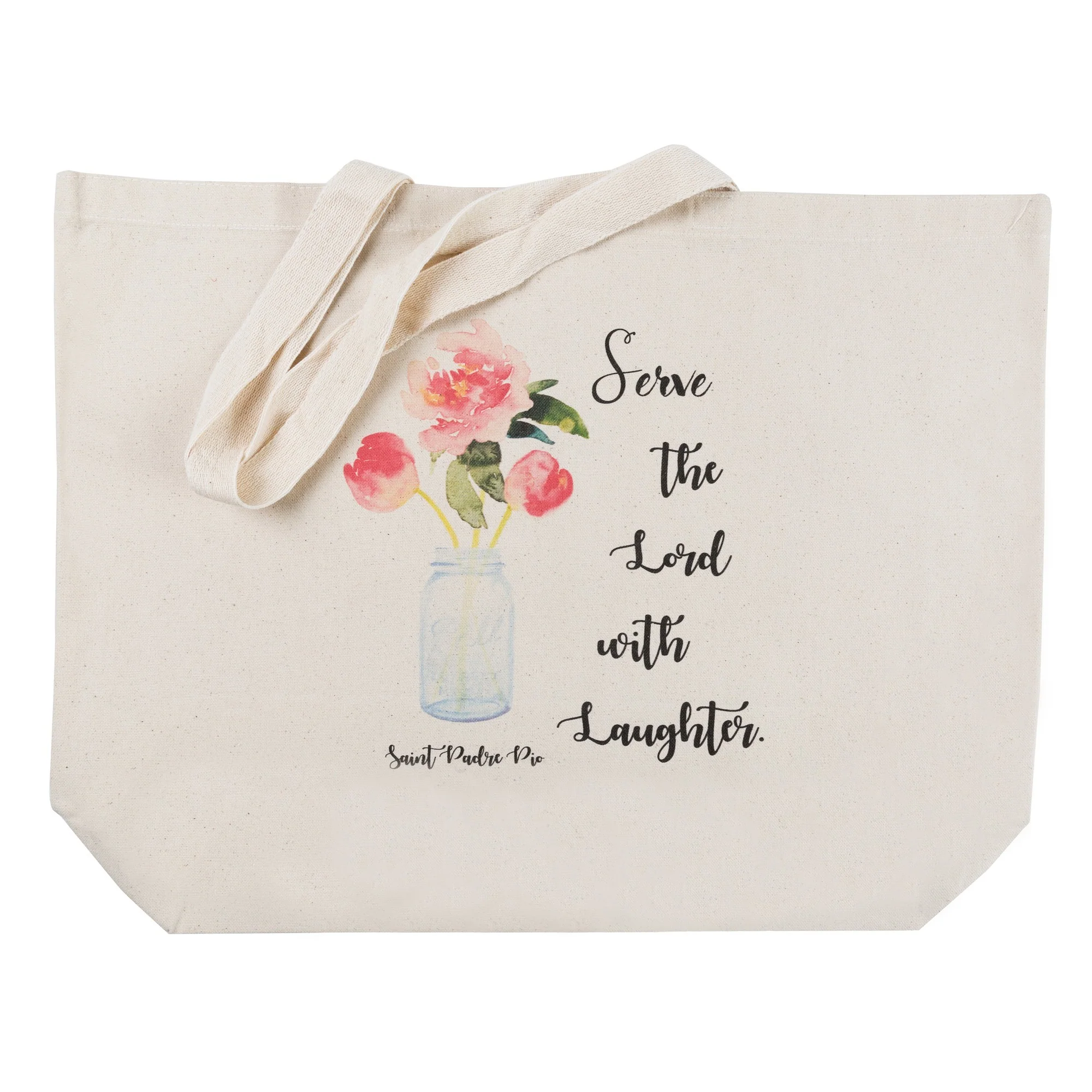 Laughter Padre Pio Watercolor Canvas Tote - Image 3