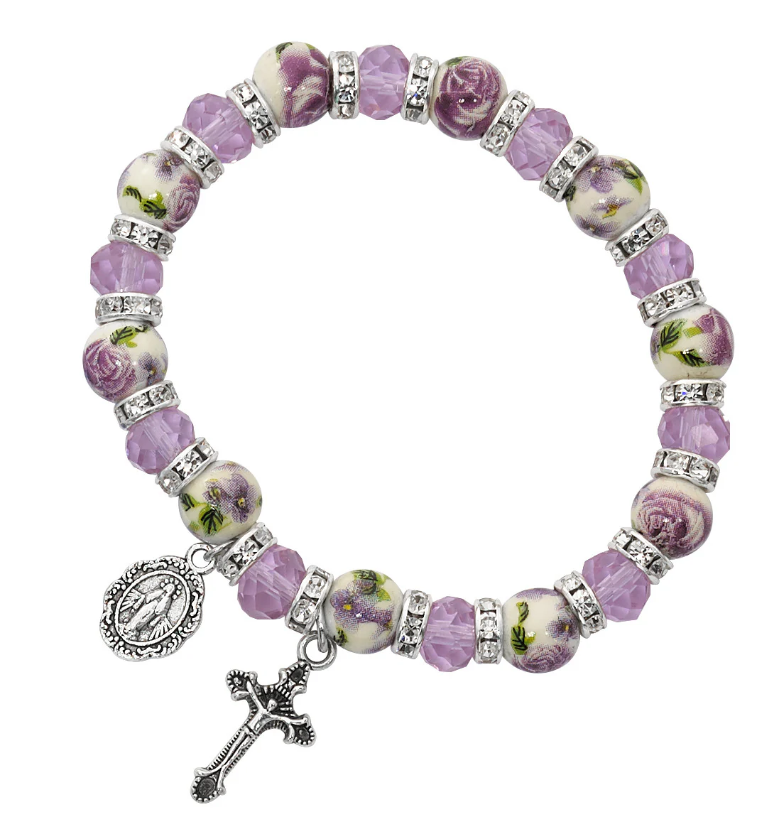 Lavender Crystal & Ceramic Floral Bracelet - Image 3