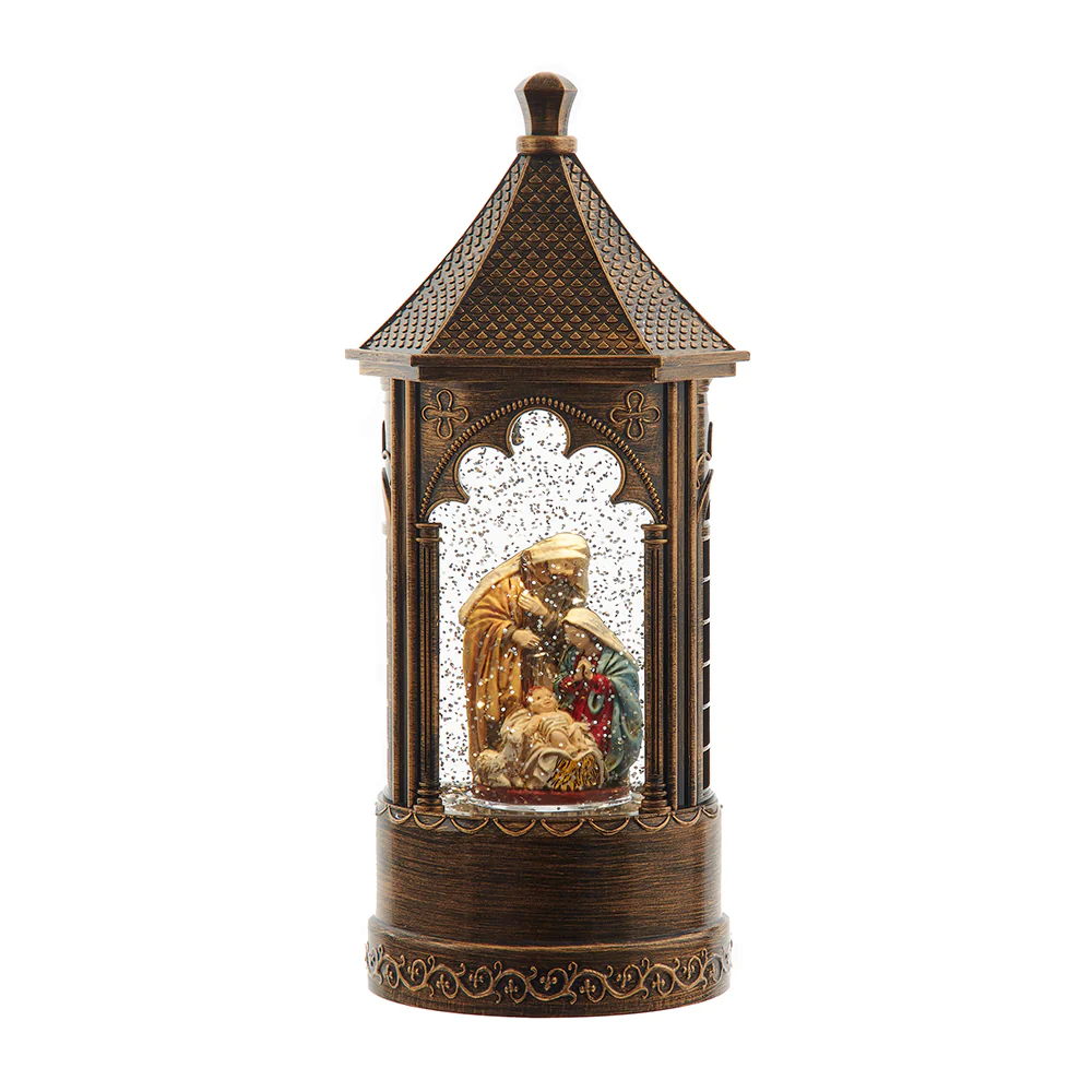 LED Copper Glitter Nativity Scene Lantern -11.5"