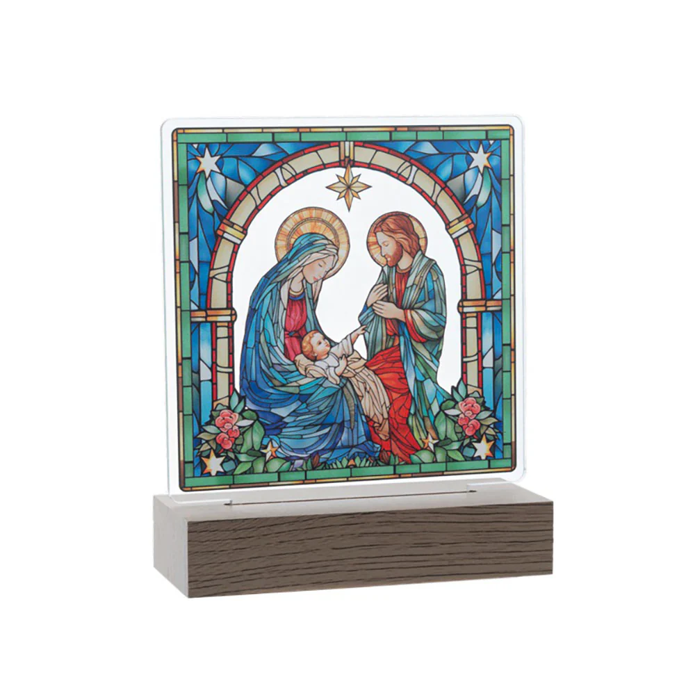 LED Lighted Stained Glass Holy Family Tabletop Figurine - Image 2
