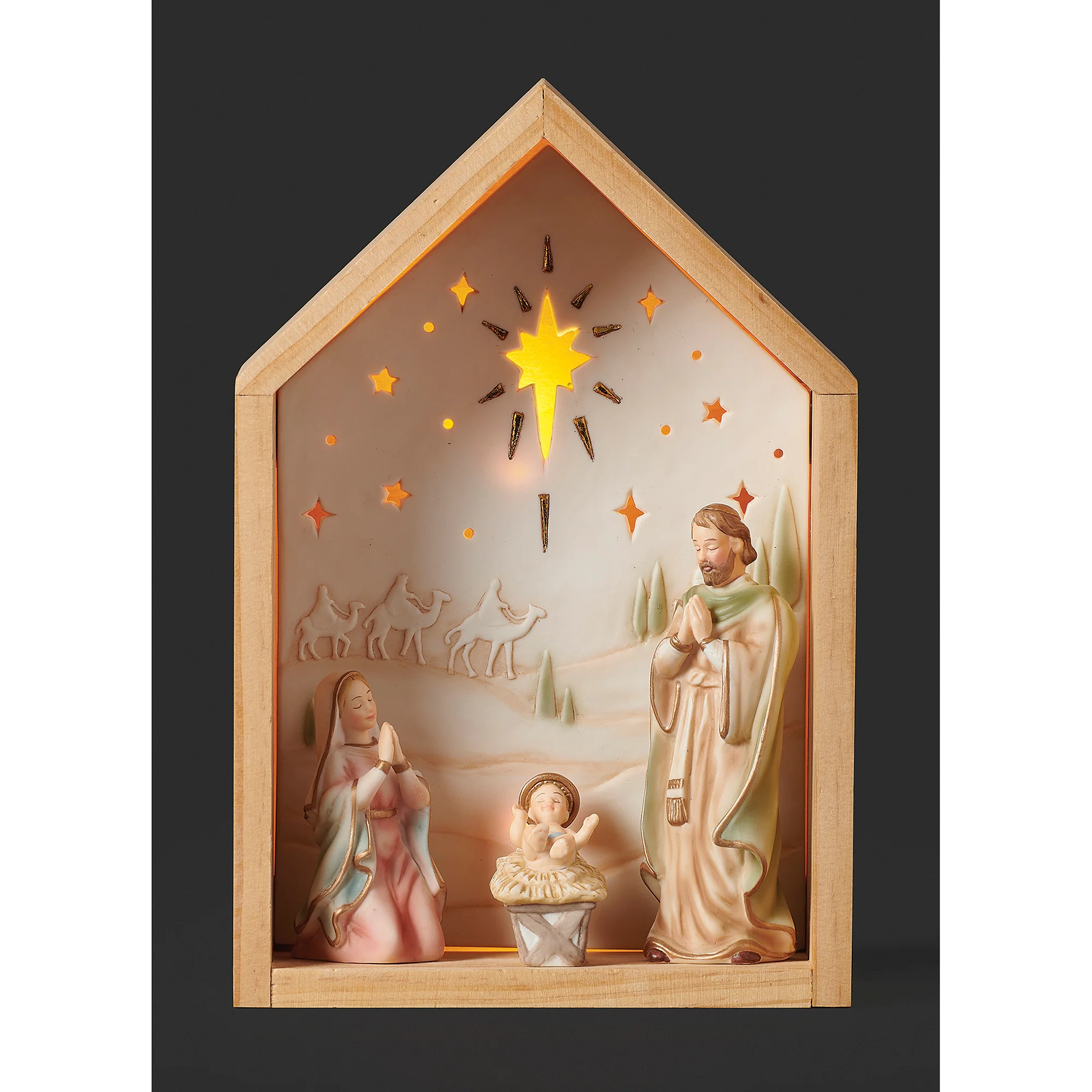 LED Shadowbox Porcelain One Piece Nativity - 9.5"