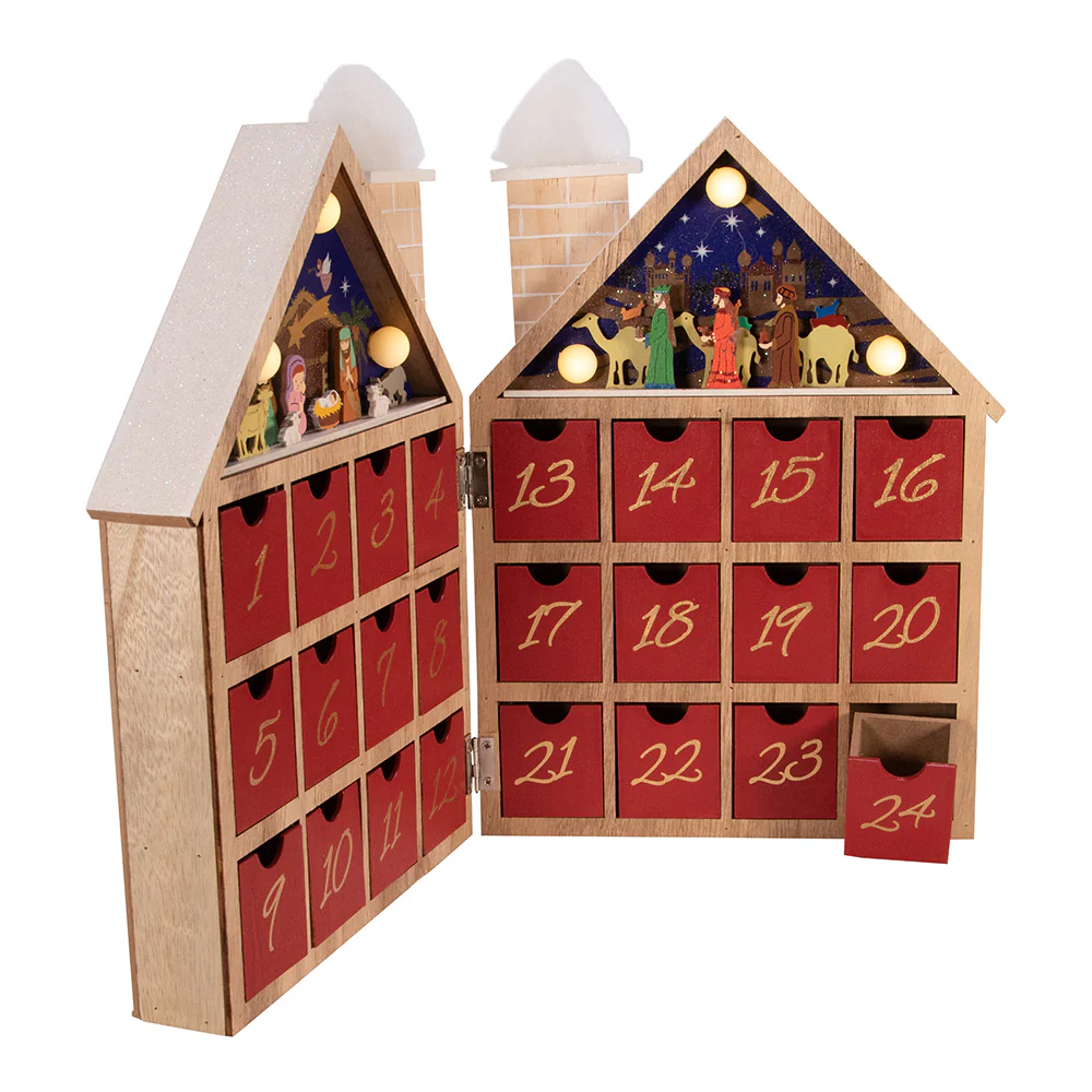 LED Wooden House Nativity Advent Calendar - Image 2