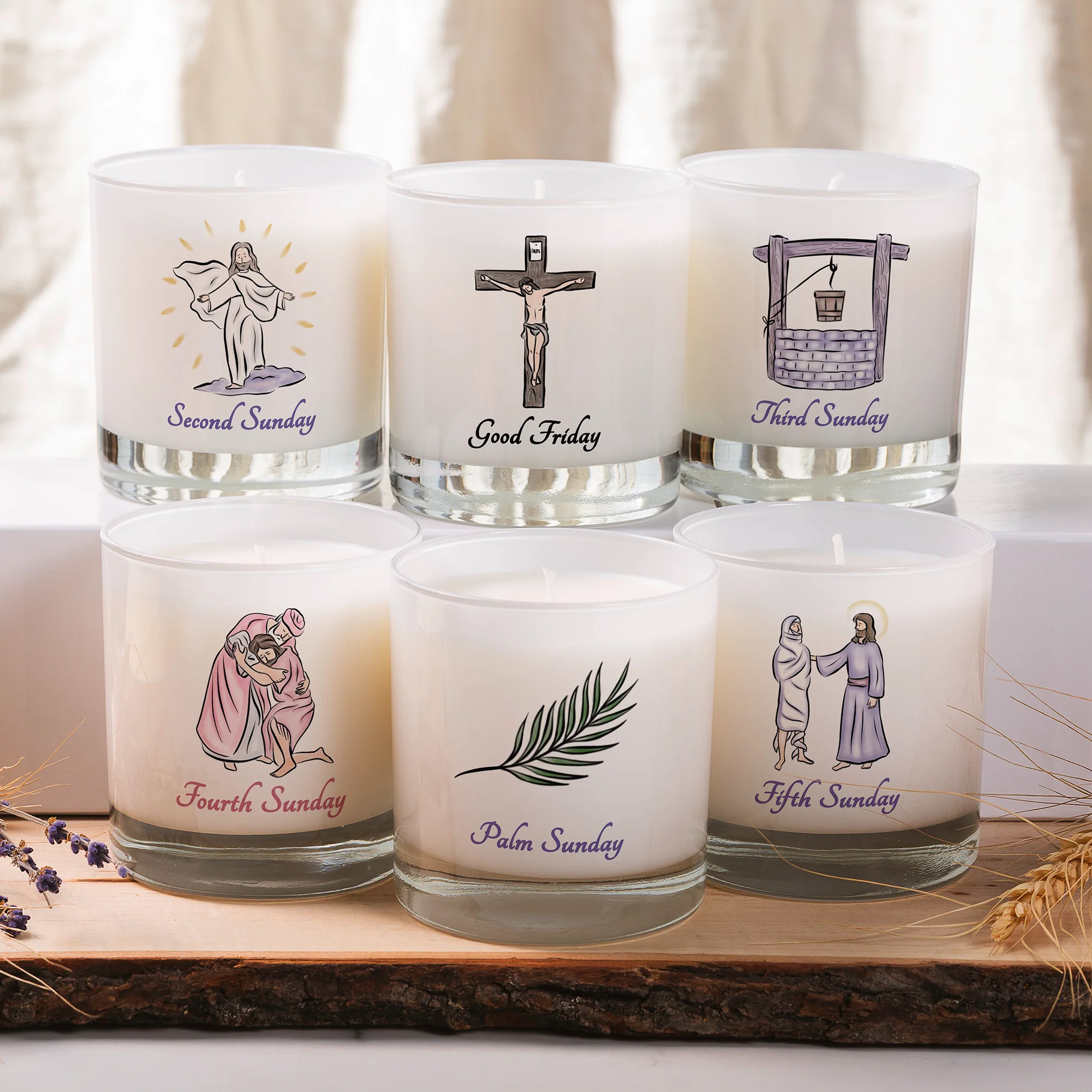 Lenten Candles Tradition - Set of 6 Glass
