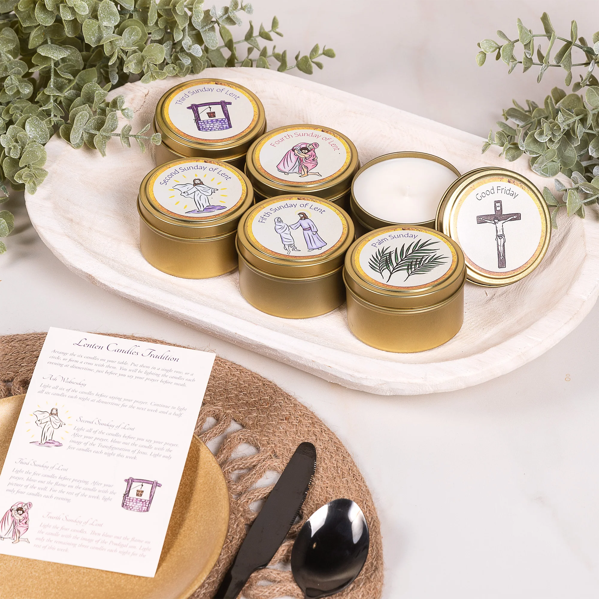 Lenten Candles Tradition - Set of 6 Gold Tins - Image 2
