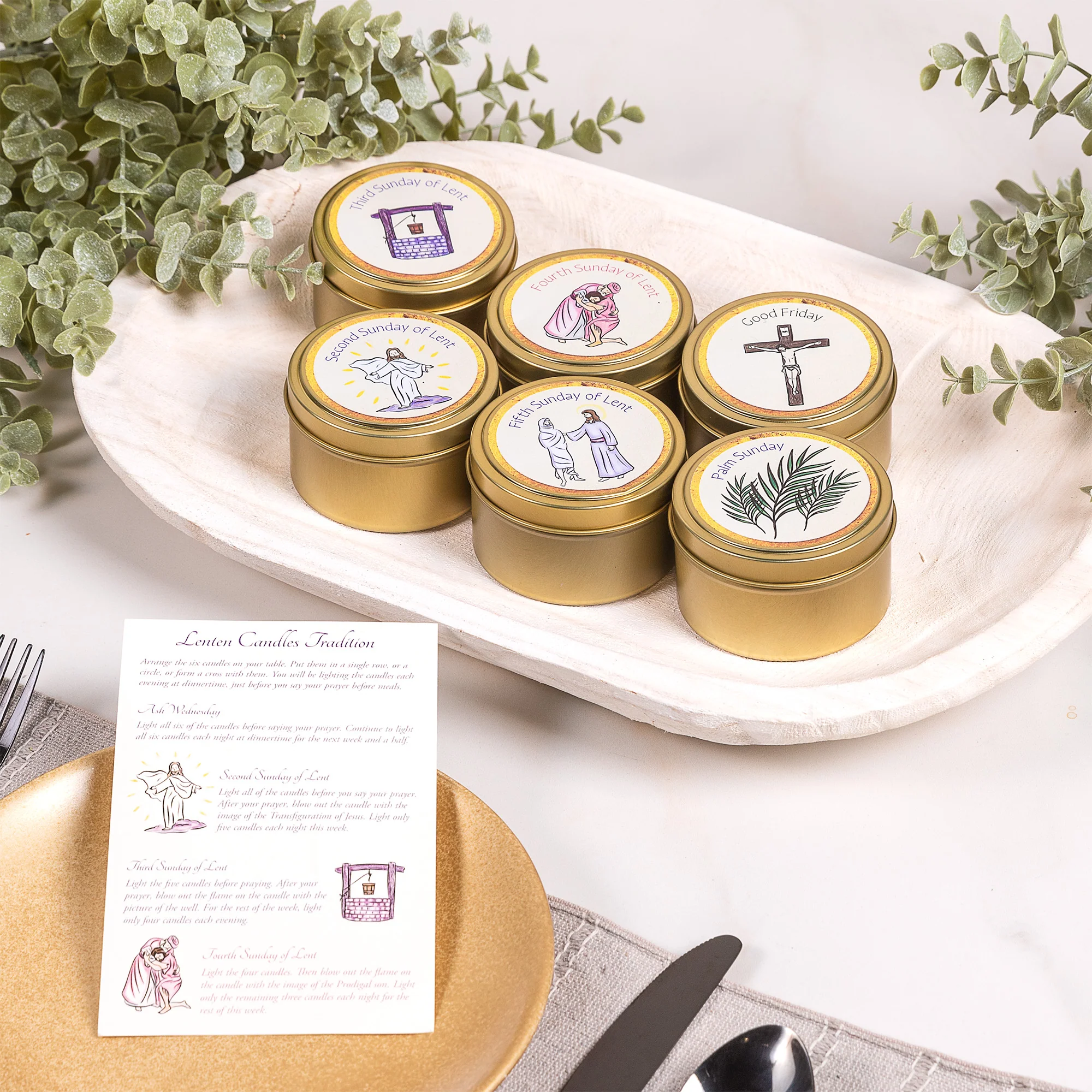Lenten Candles Tradition - Set of 6 Gold Tins - Image 3