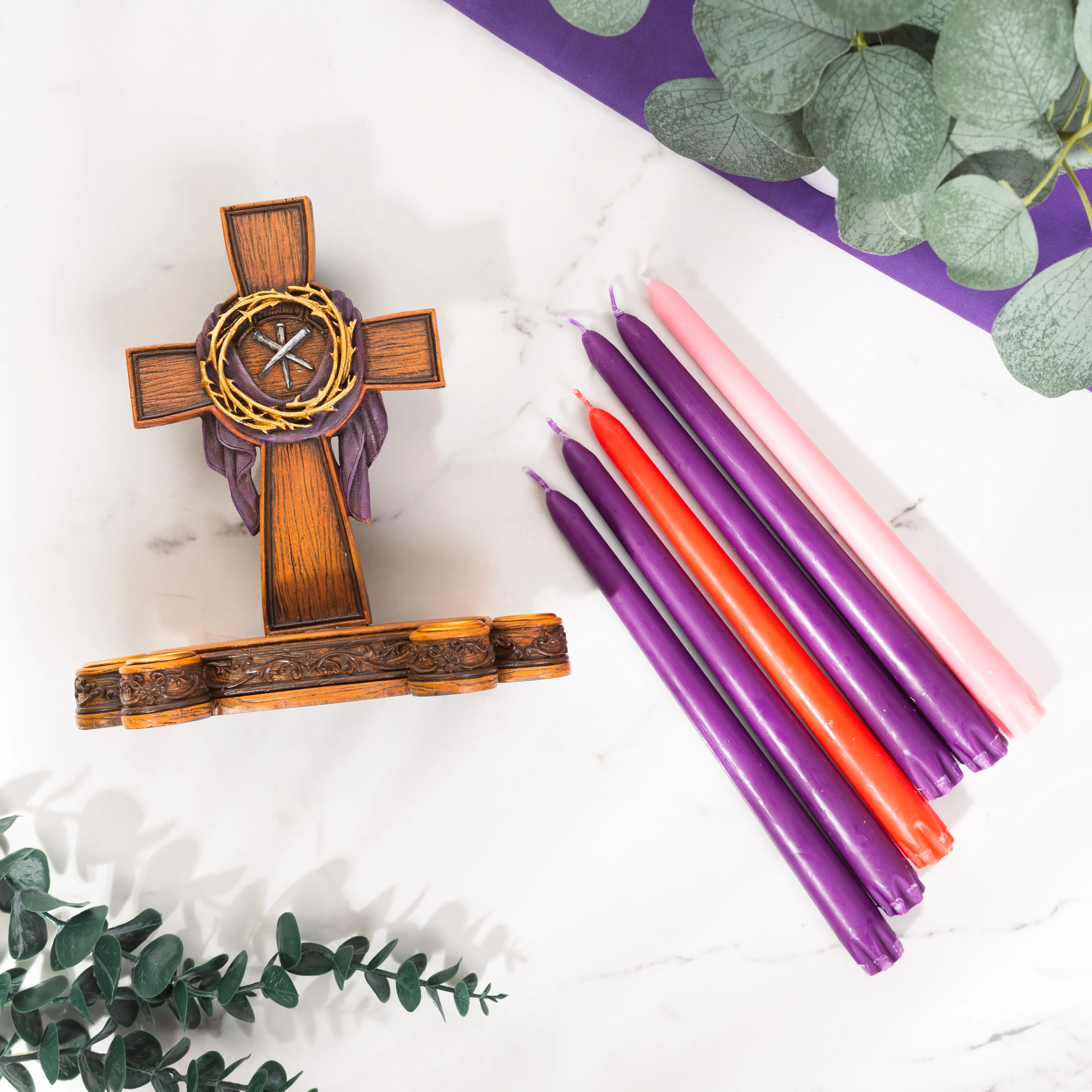 Lenten Crown of Thorns Candleholder & Lenten Taper Candles (Gift Set) - Image 3