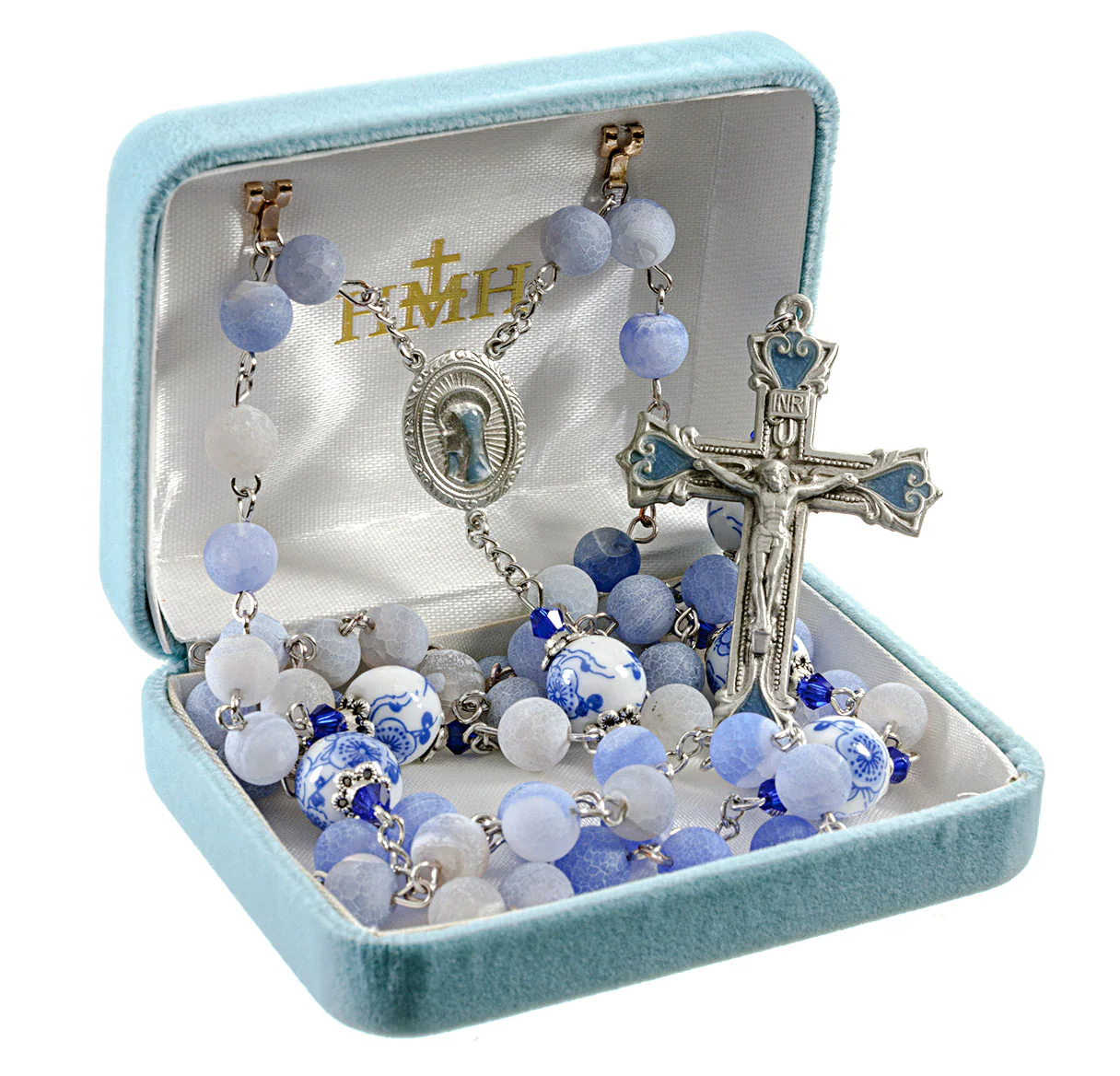 Light Blue Satin Agate Rosary - Image 2