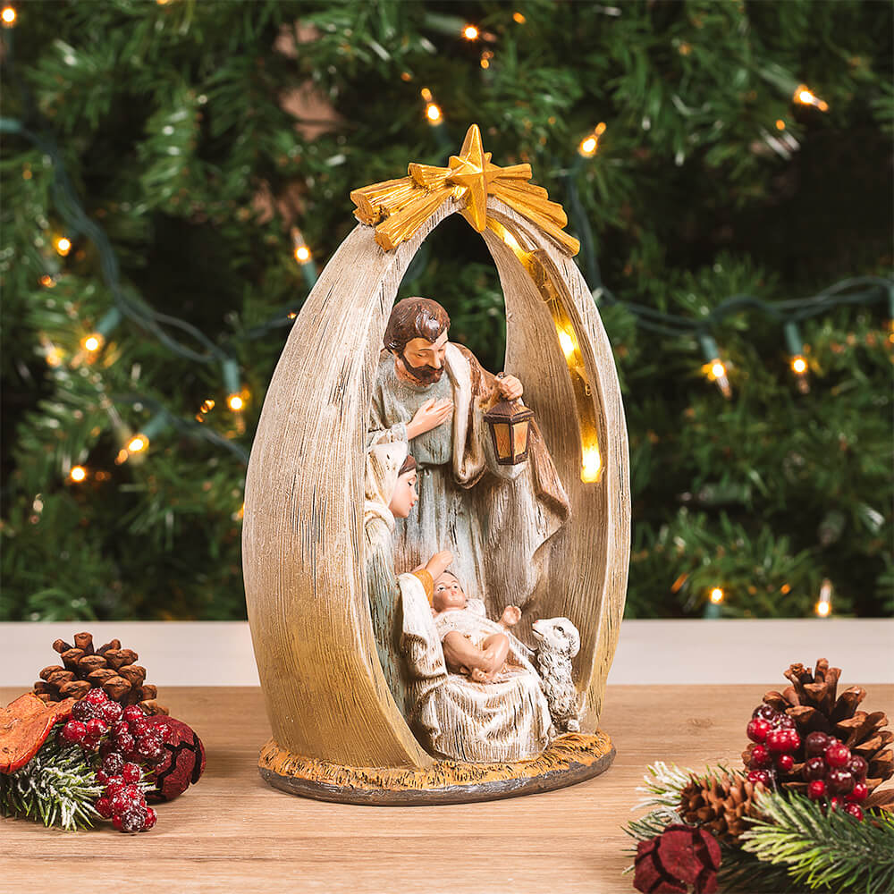 Lighted Holy Family Arch & Star Nativity Scene  - 10.25"