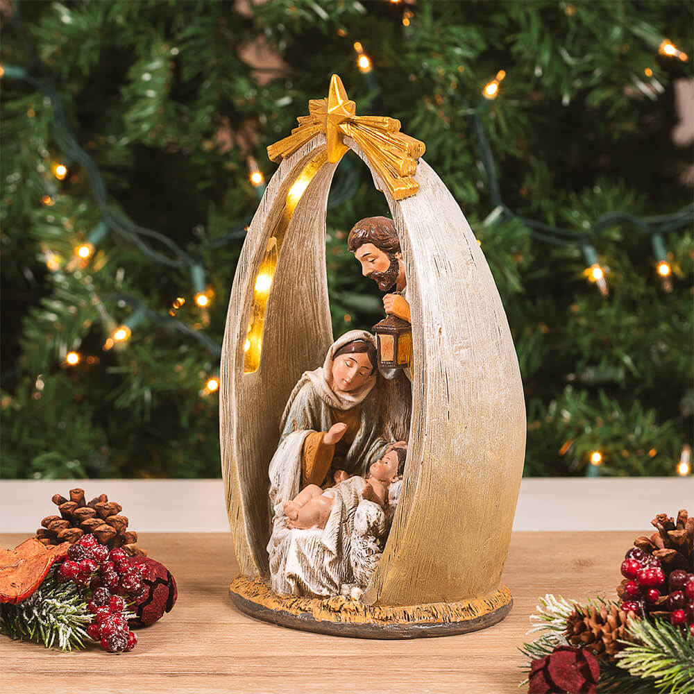 Lighted Holy Family Arch & Star Nativity Scene  - 10.25" - Image 2