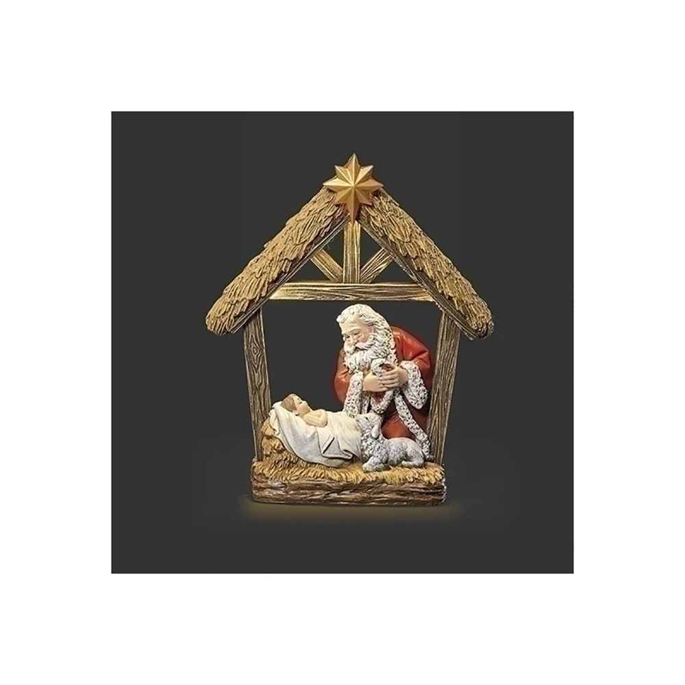 Lighted Kneeling Santa in the Stable - 10.5"
