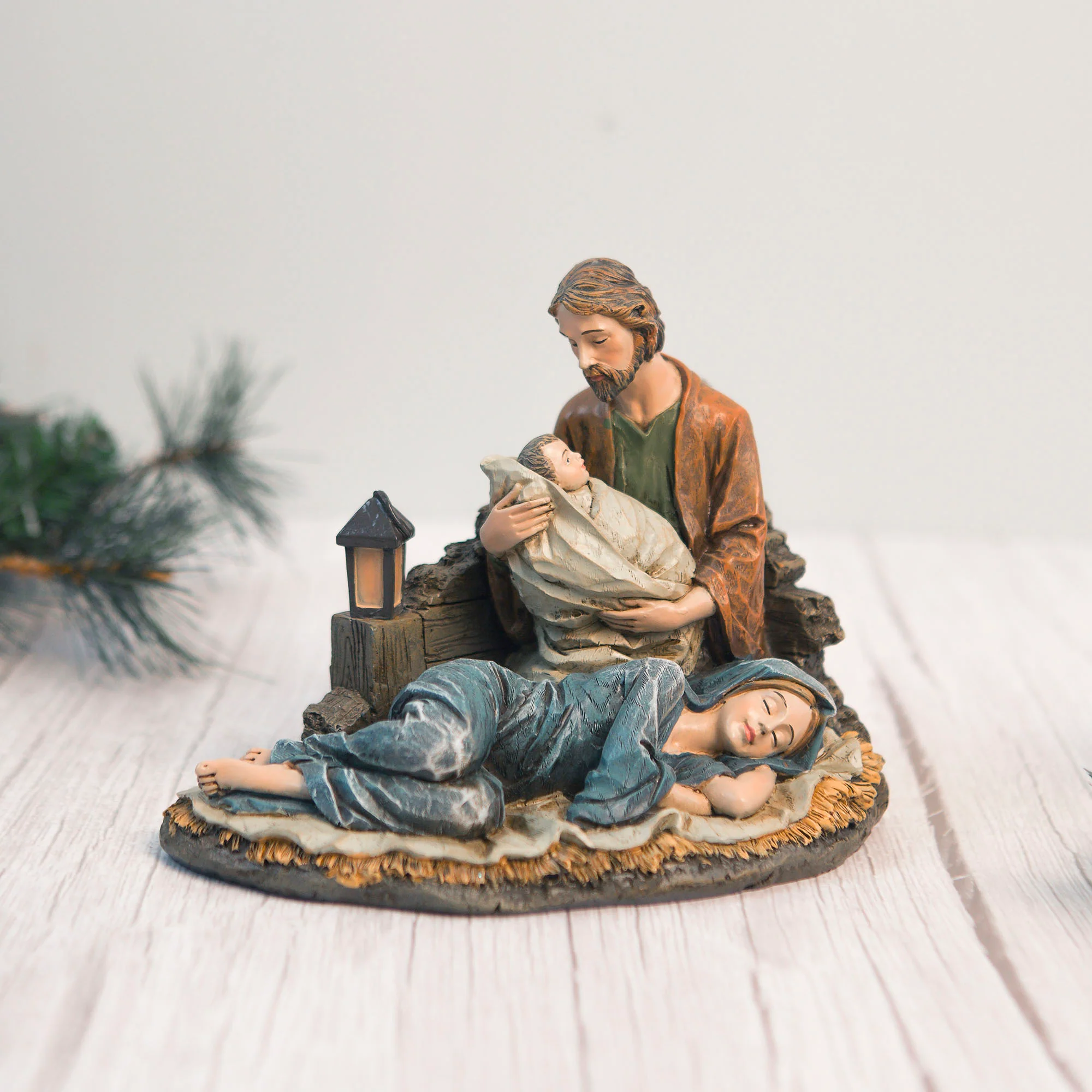 Lighted Sleeping Mary Wood Look Figurine - Image 2