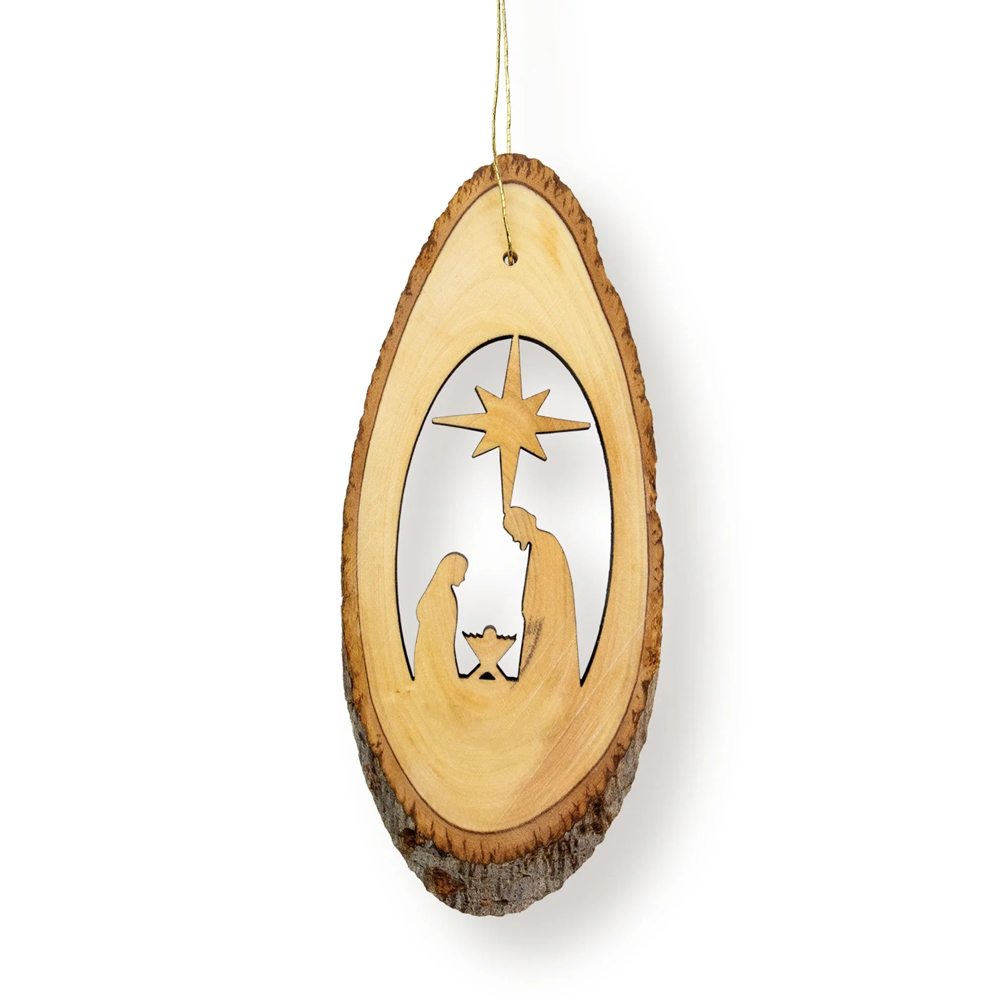 Live Edge Olive Wood Nativity With Star Ornament