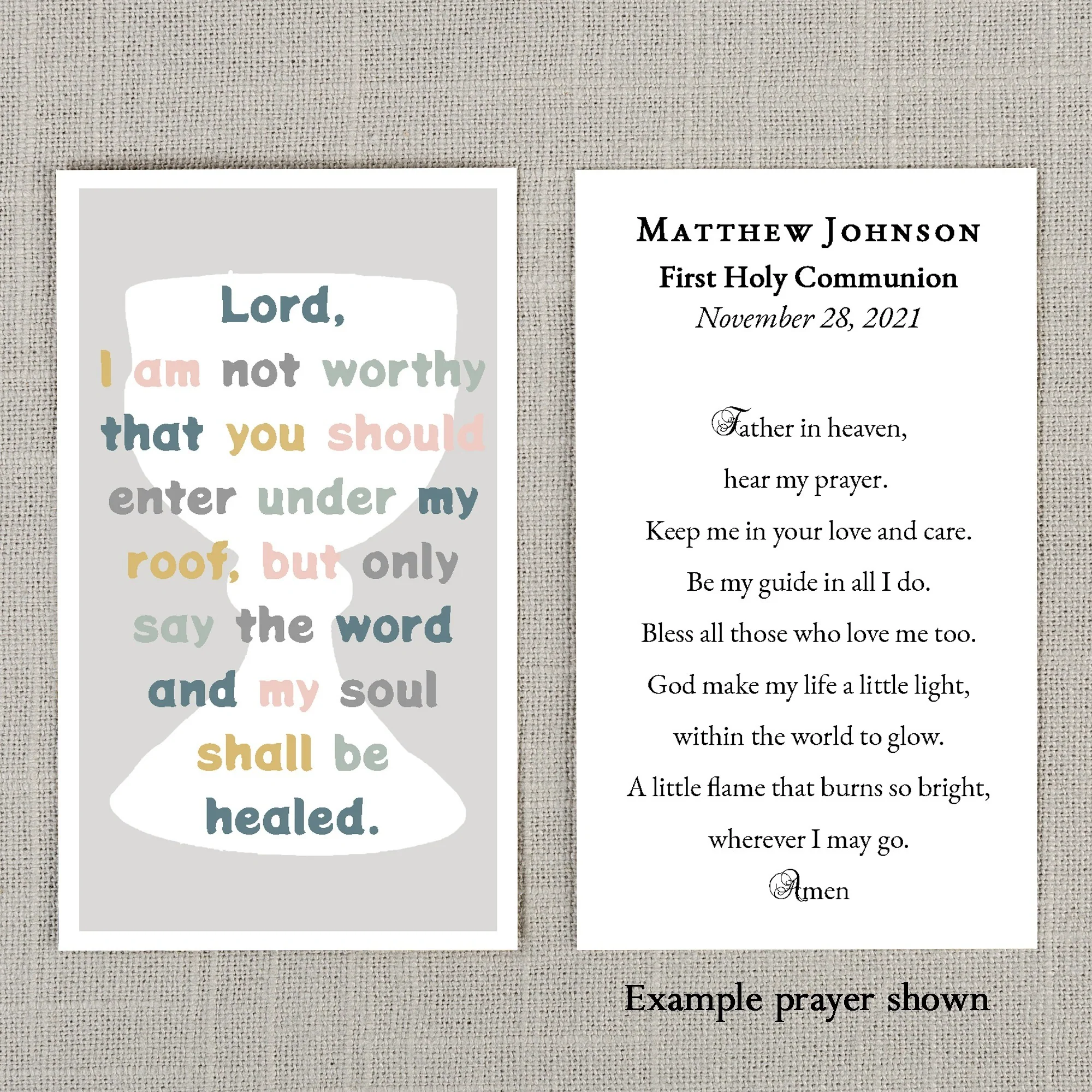 Laminated Lord I Am Not Worthy Personalized Prayer Card