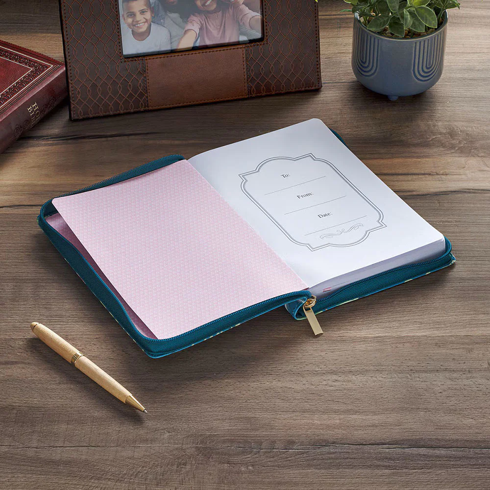 Love the Lord Teal Floral Faux Leather Journal with Zipper Closure - Image 2