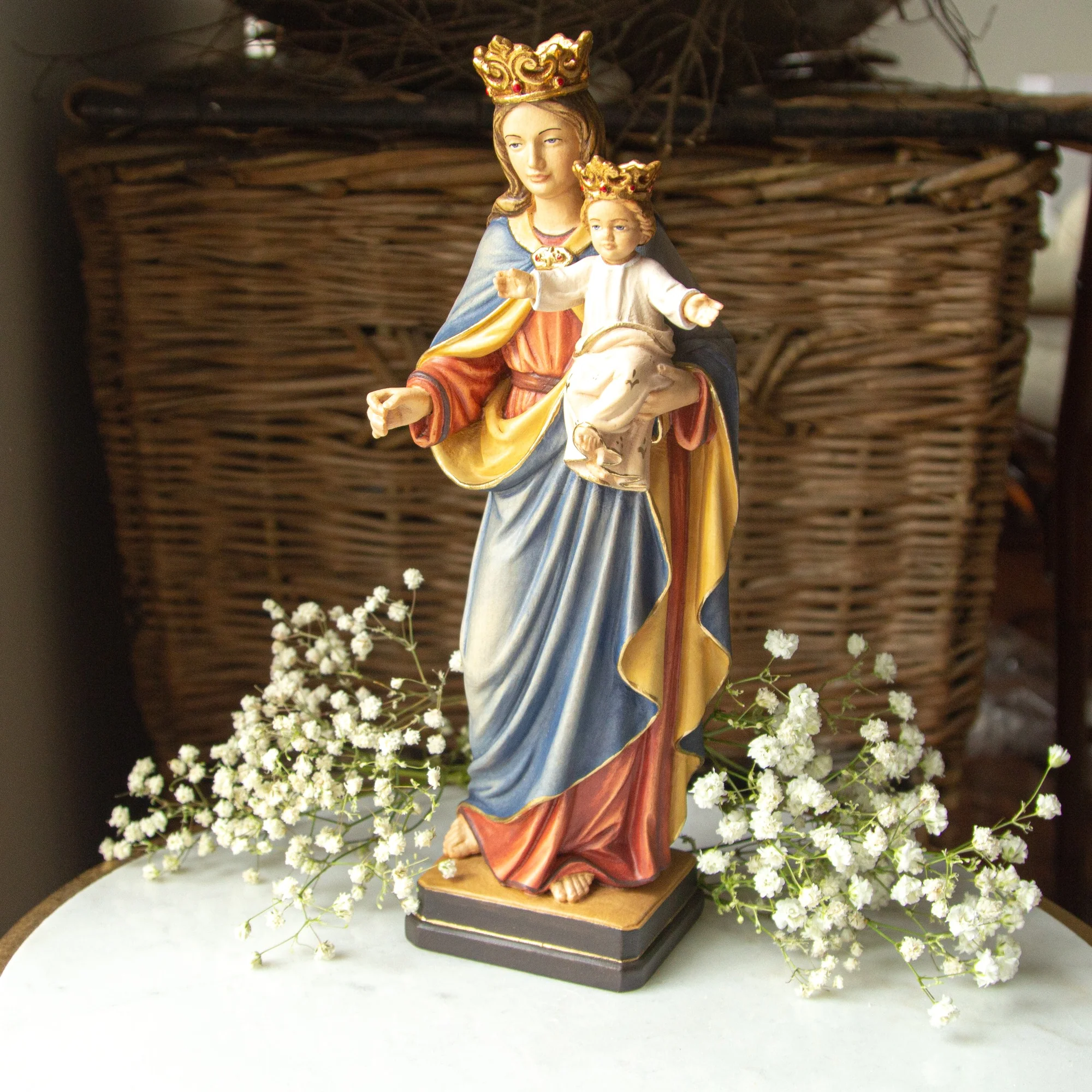 Madonna and Child with Crowns Italian Wood Statue - 12" - Image 2