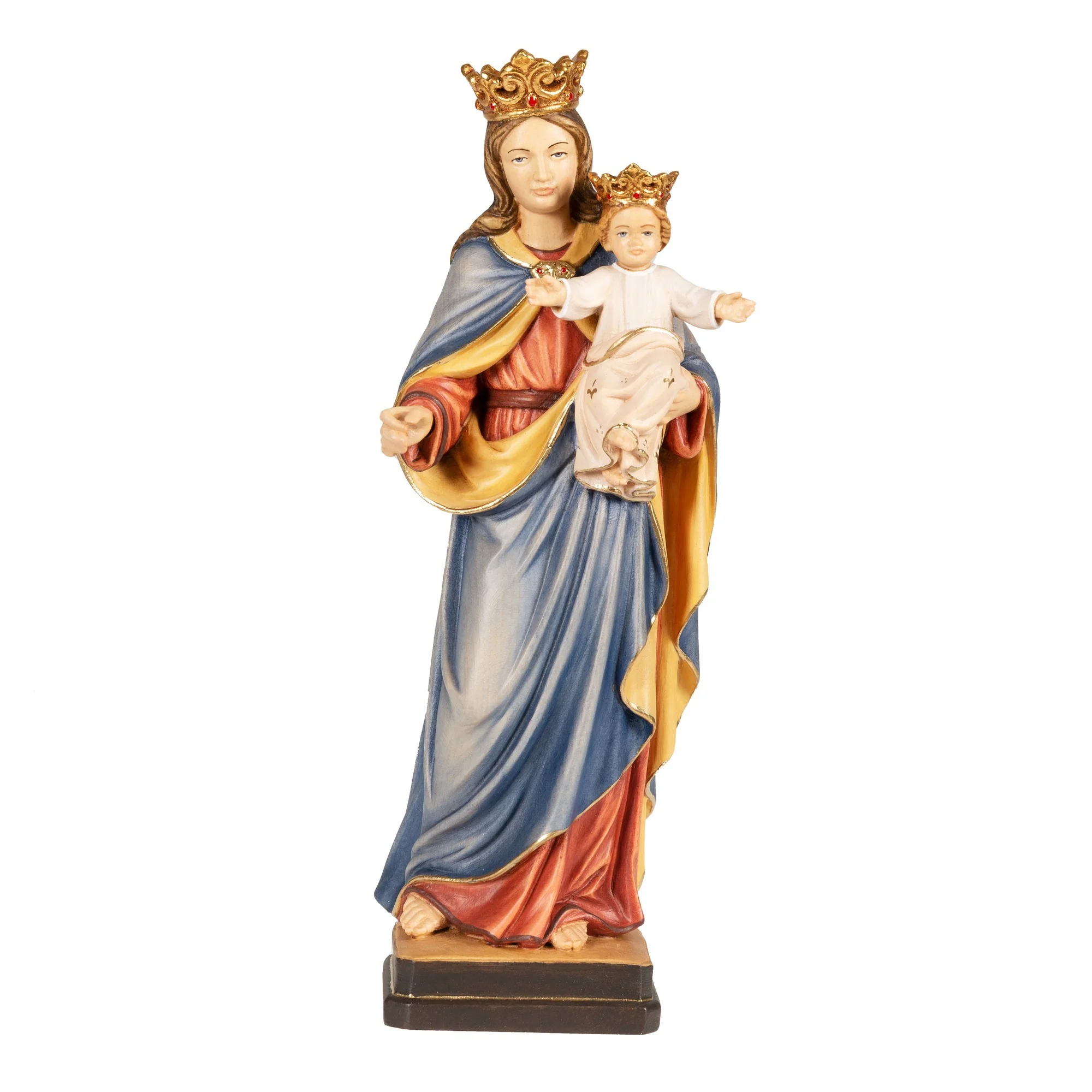 Madonna and Child with Crowns Italian Wood Statue - 12" - Image 3