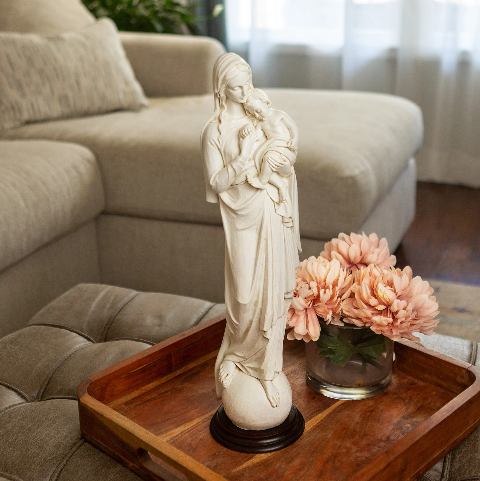 Madonna & Child Antique White Italian Statue - 19"