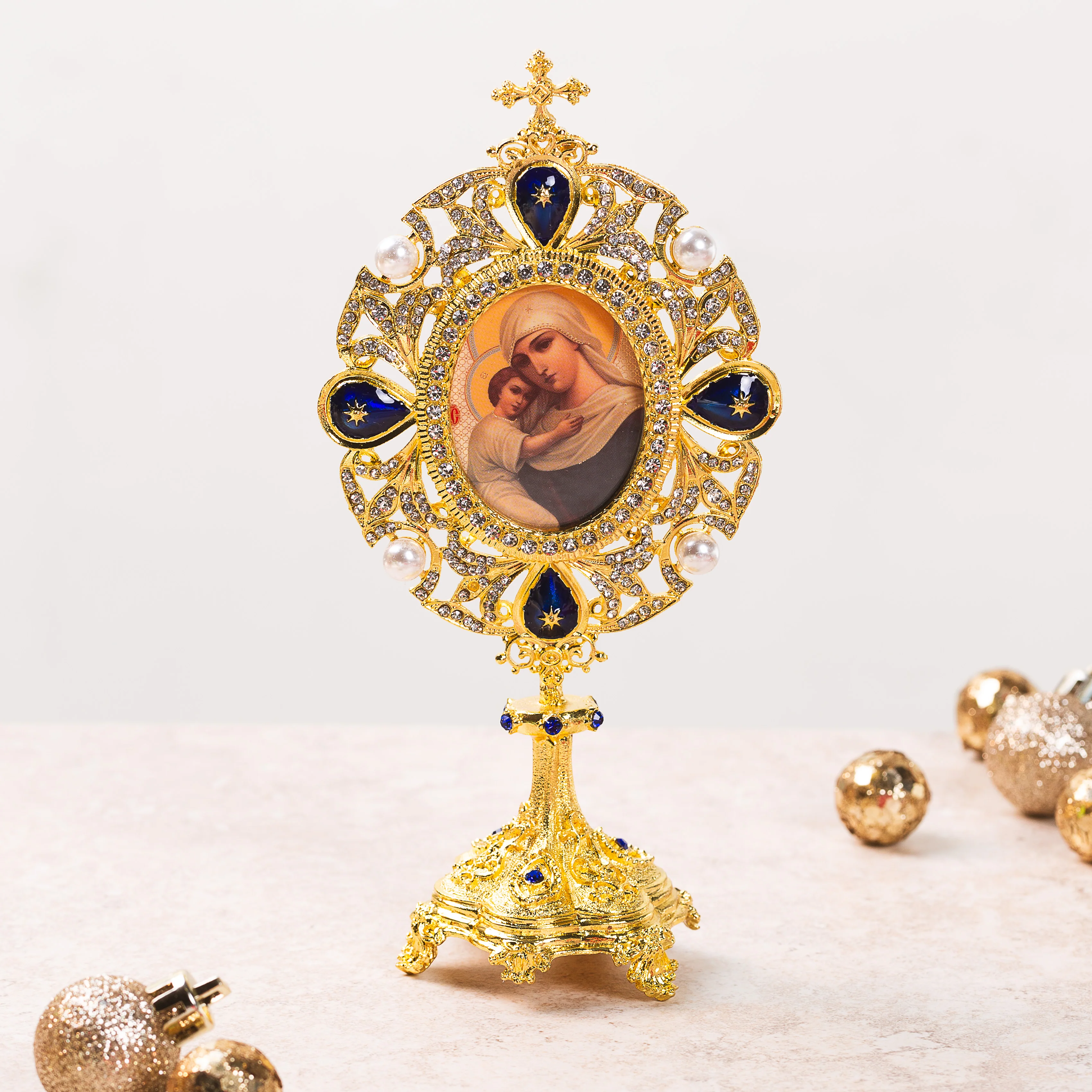Madonna & Child Jeweled Reliquary-Style Icon Shrine