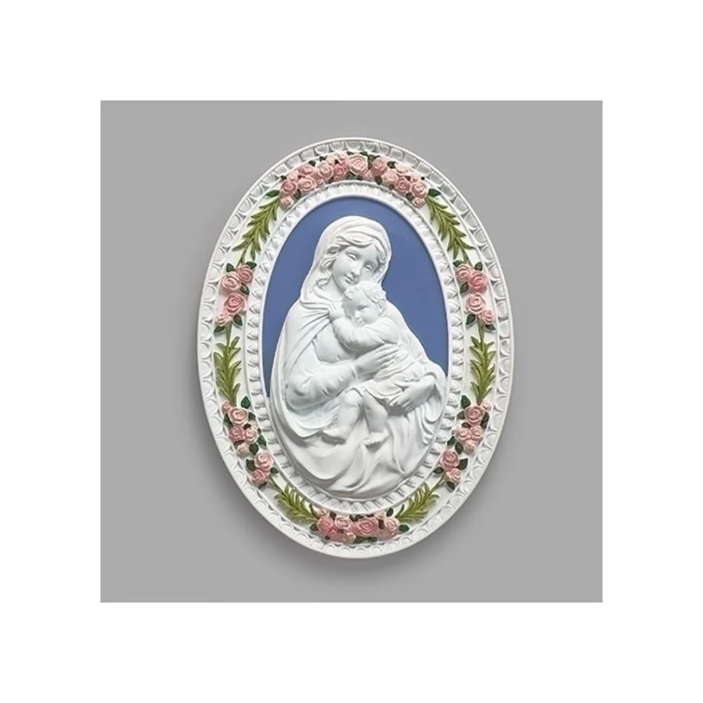 Madonna & Child Rose Border Della Robbia Plaque - 8"