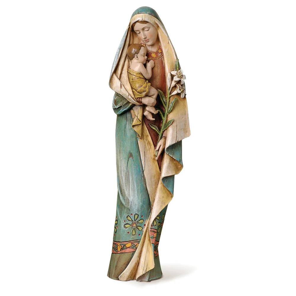 Madonna & Child w/ Lily Carved Statue - Image 2
