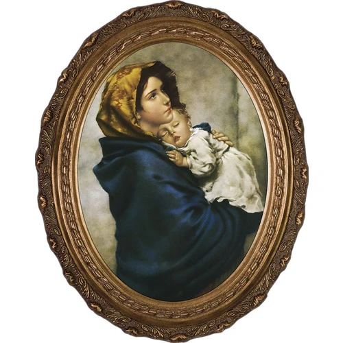 Madonna of the Streets on Canvas in Gold Oval Frame - 12" x 16"