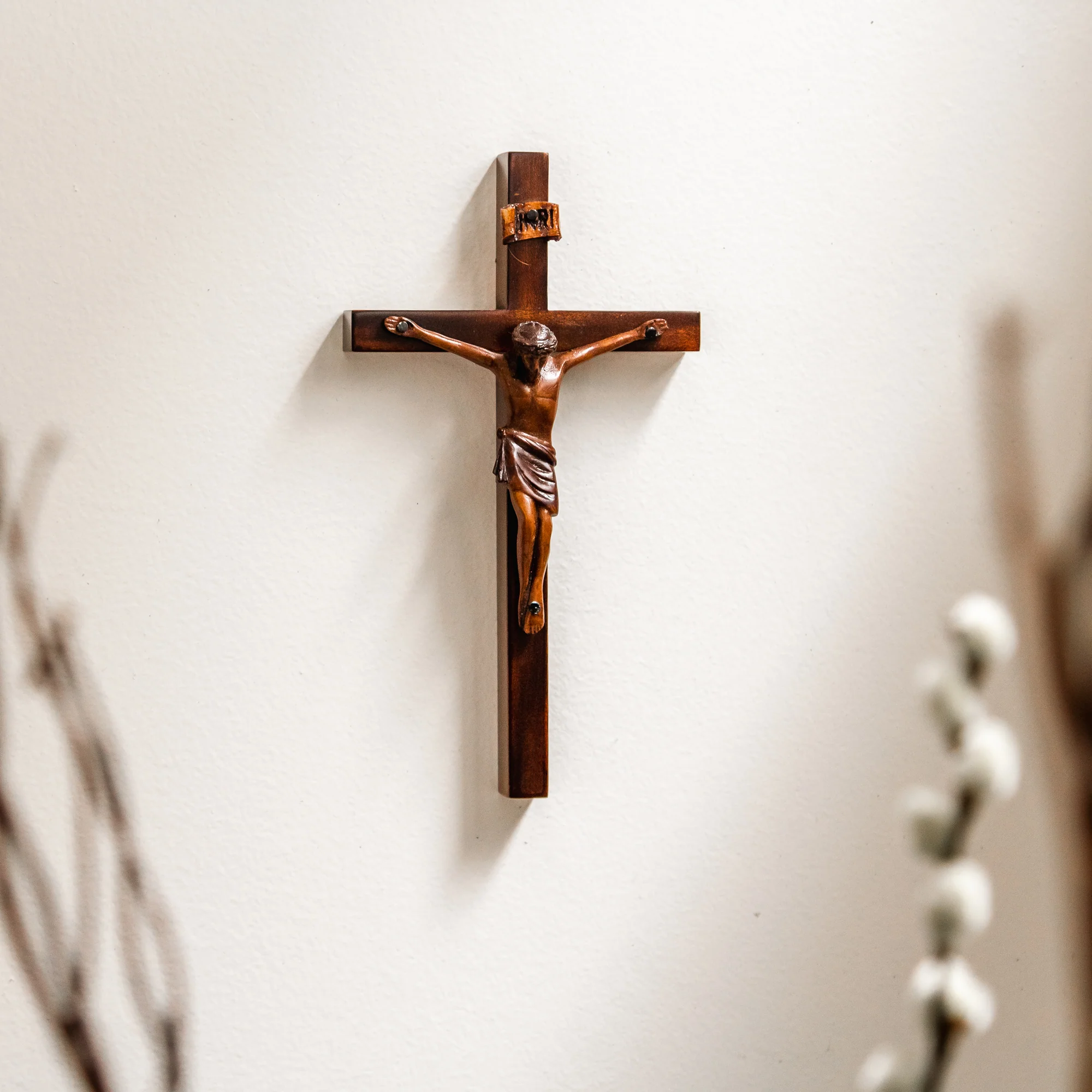 Mahogany Wall Crucifix 8 inch