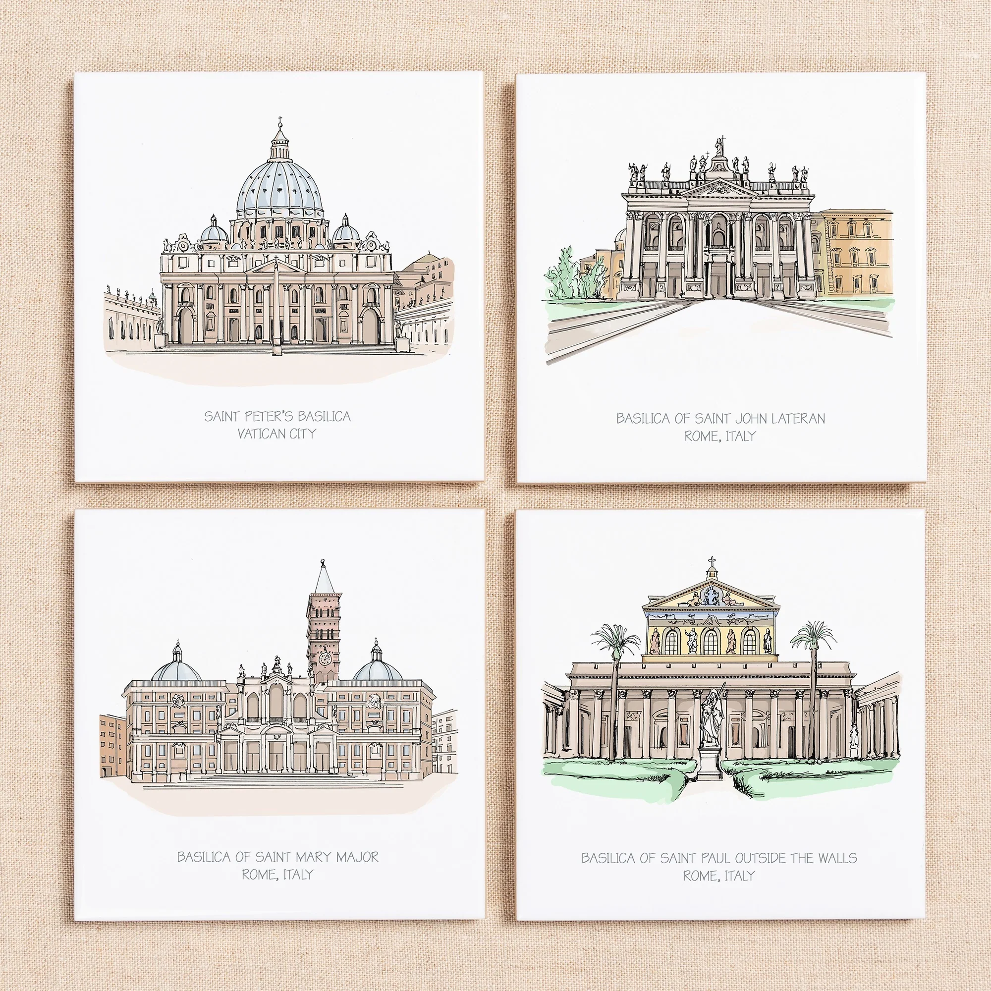 Major Basilicas Coasters - Set of 4