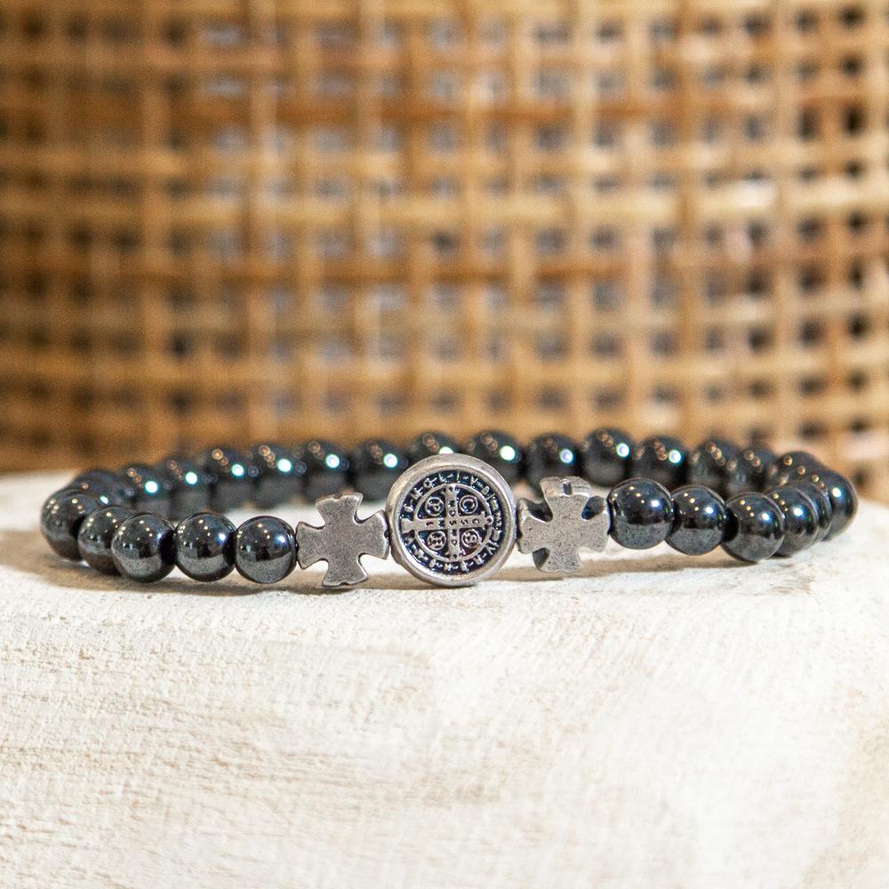 Man of Faith Hematite St. Benedict Bracelet - Image 2