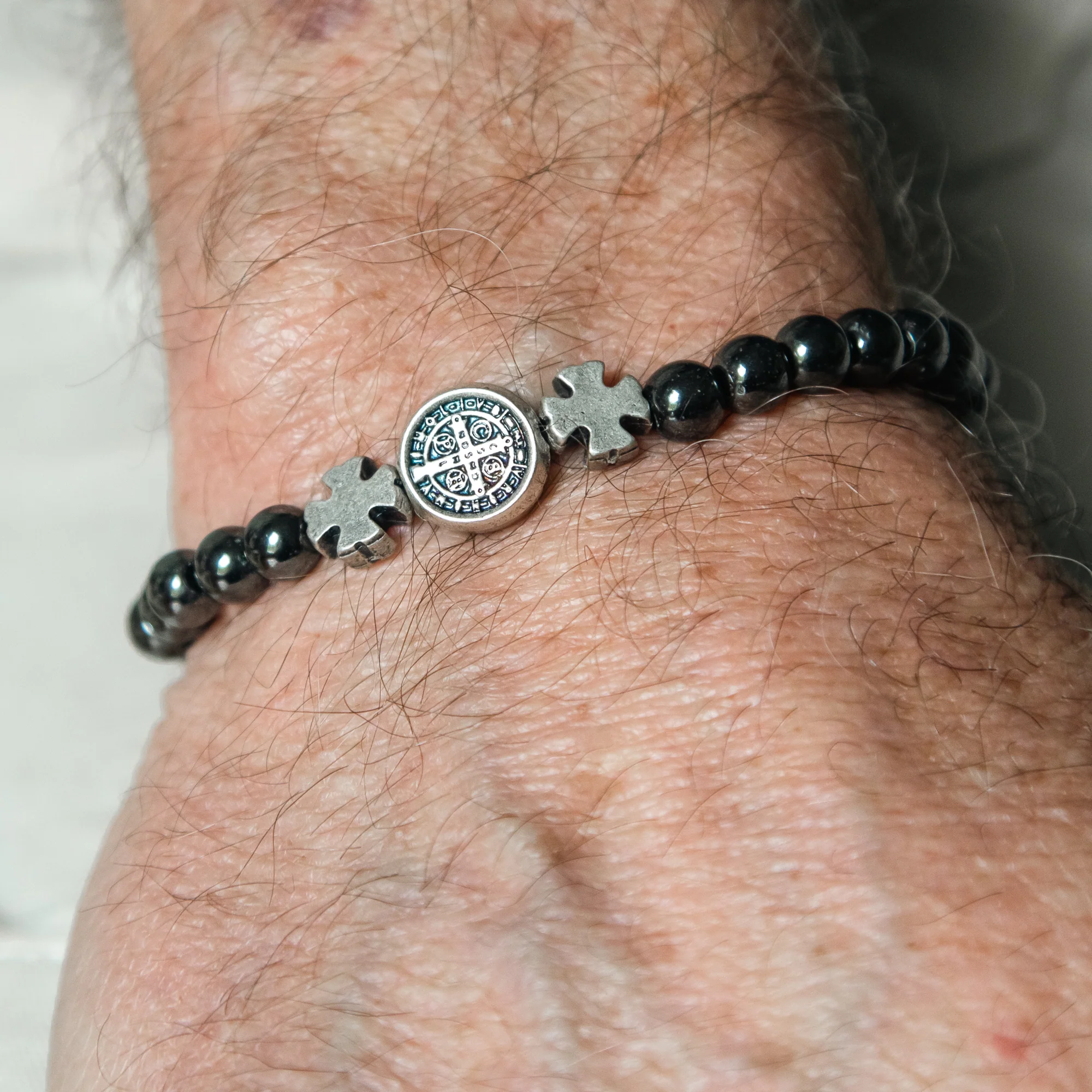 Man of Faith Hematite St. Benedict Bracelet - Image 3