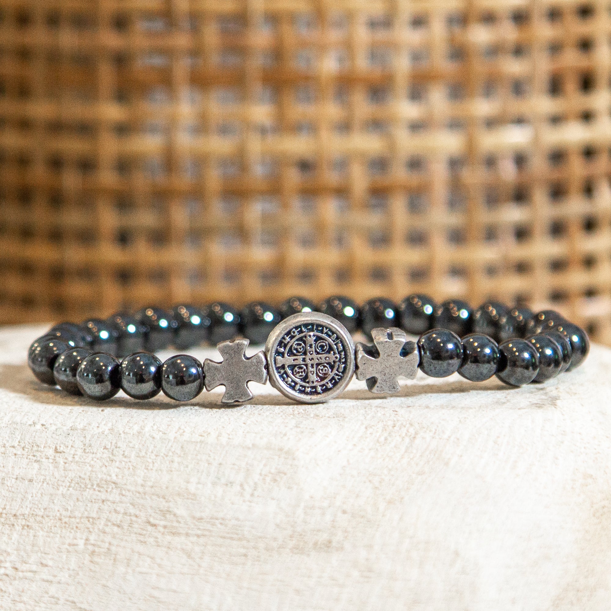 Man of Faith Hematite St. Benedict Bracelet - Image 6