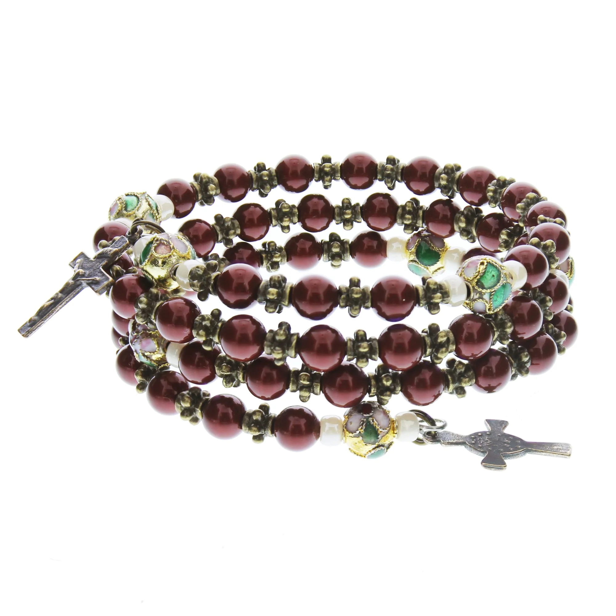 Maroon Crystal Pearl Rosary Bracelet - Image 3