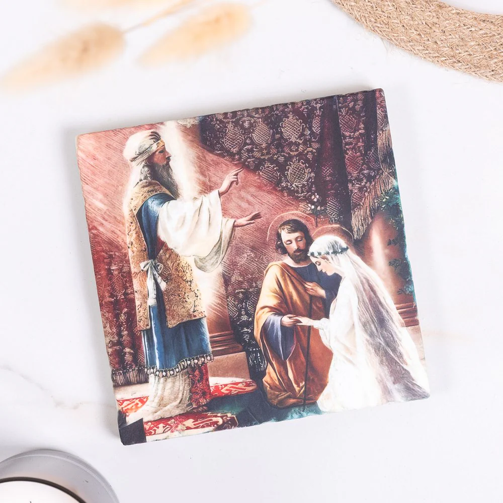 Marriage of Mary & Joseph Tumbled Stone Tile - 6" x 6" - Image 2
