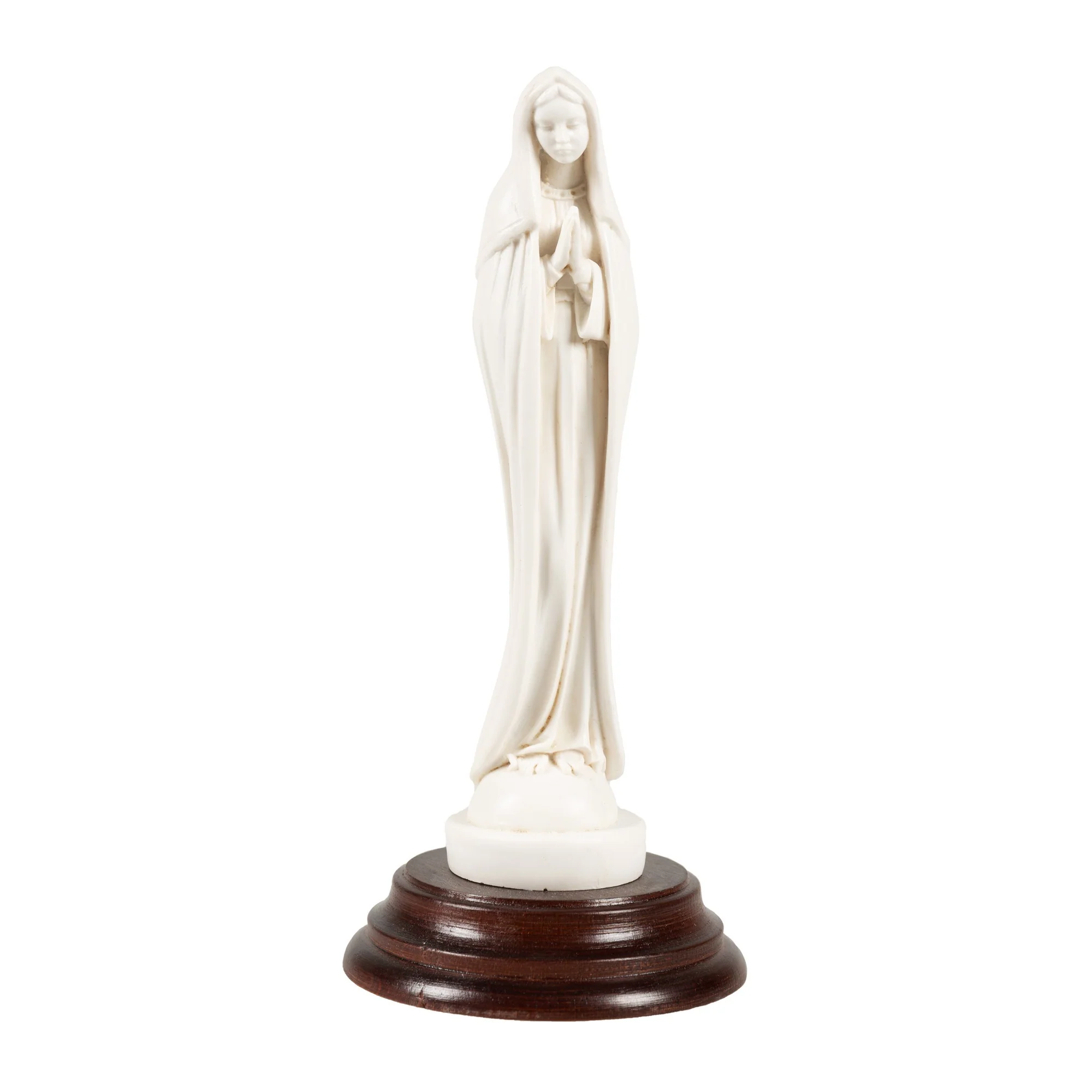 Mary Ivory Color Statue w/ Wooden Base - Image 4