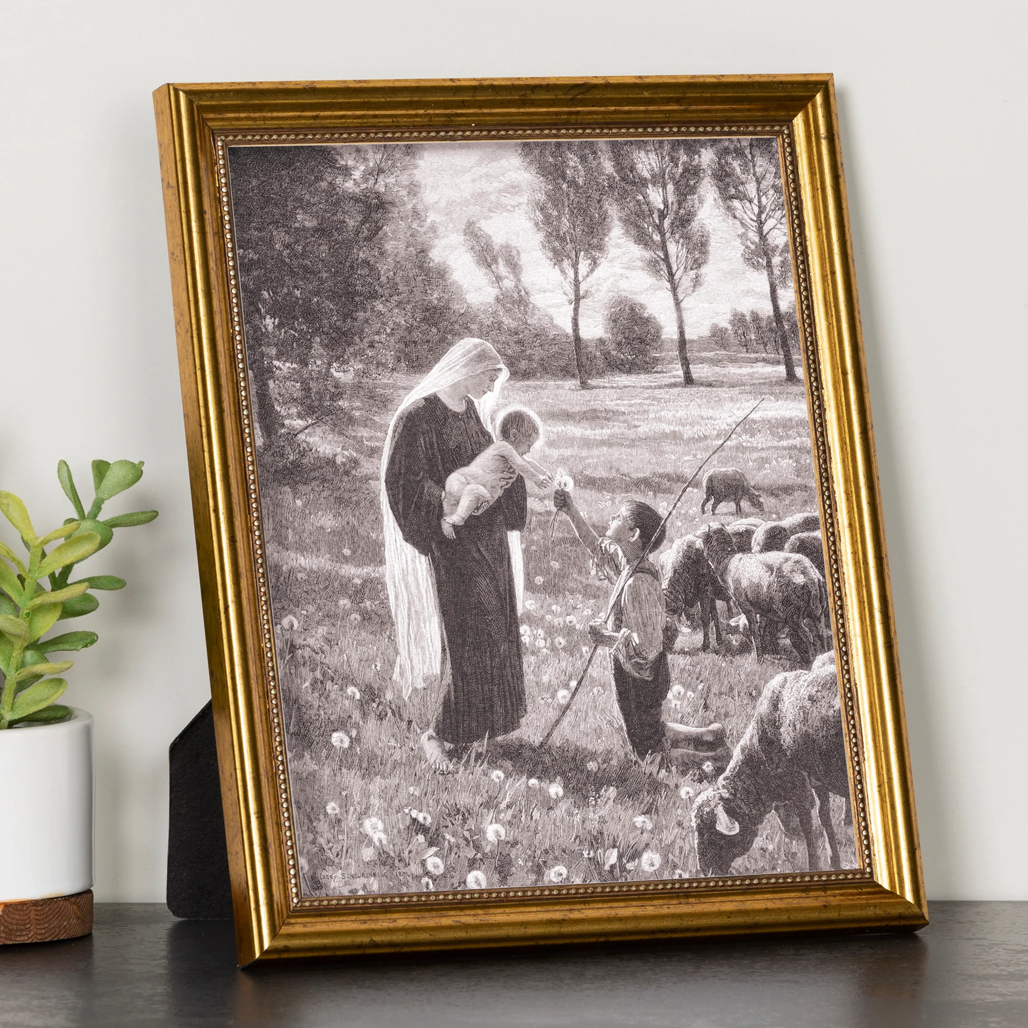 Mary Meets a Shepherd Antique Gold Framed Print - 8" x 10"