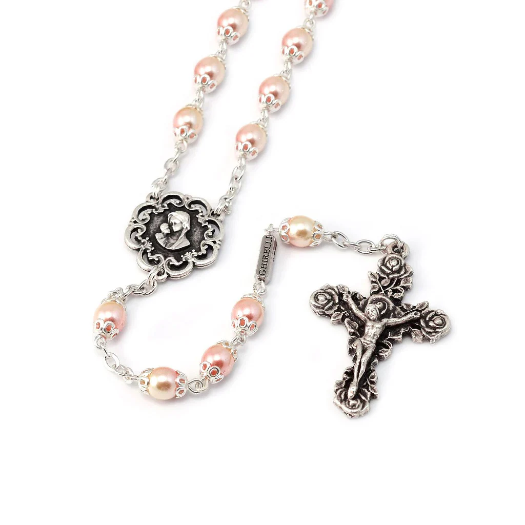 Mary's Motherly Love Blush Pearl Rosary - Image 2