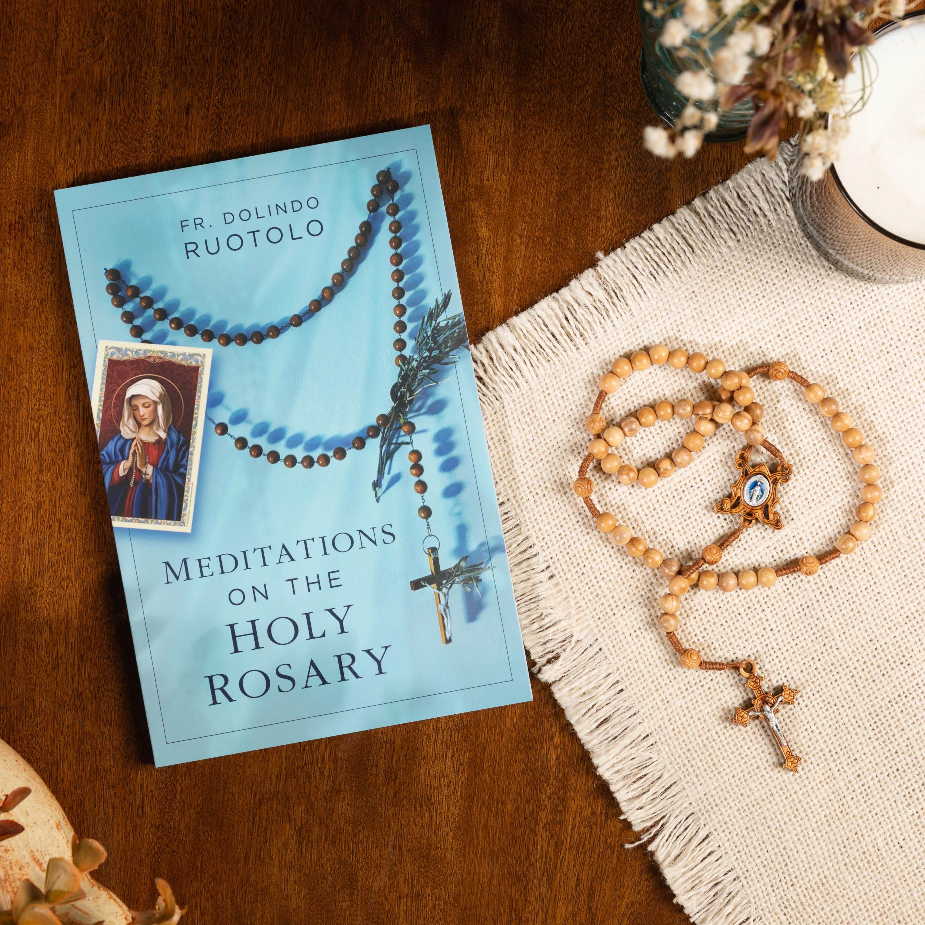 Meditations on the Holy Rosary and 
Olive Wood Corded Miraculous Medal Rosary Gift Set