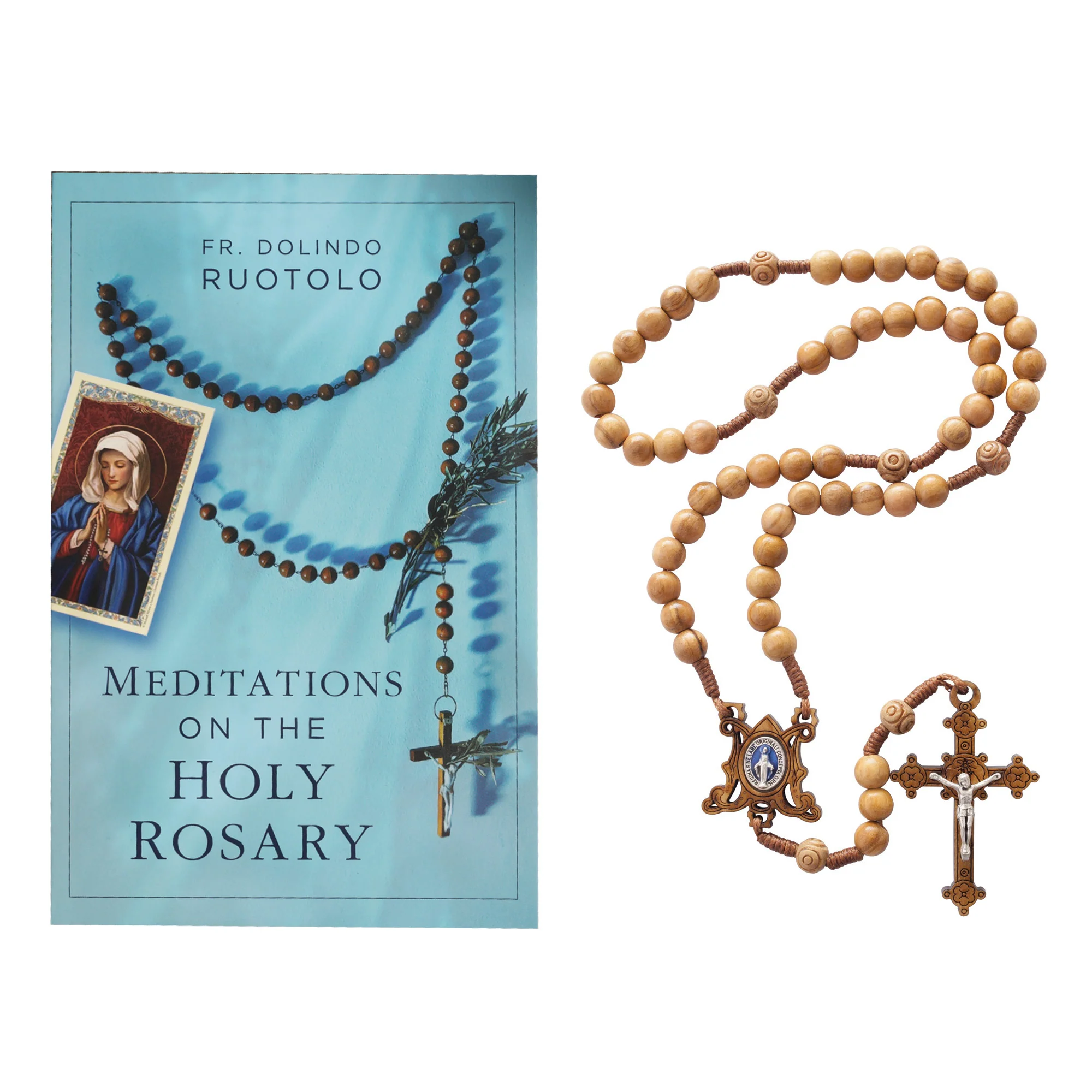 Meditations on the Holy Rosary and 
Olive Wood Corded Miraculous Medal Rosary Gift Set - Image 2