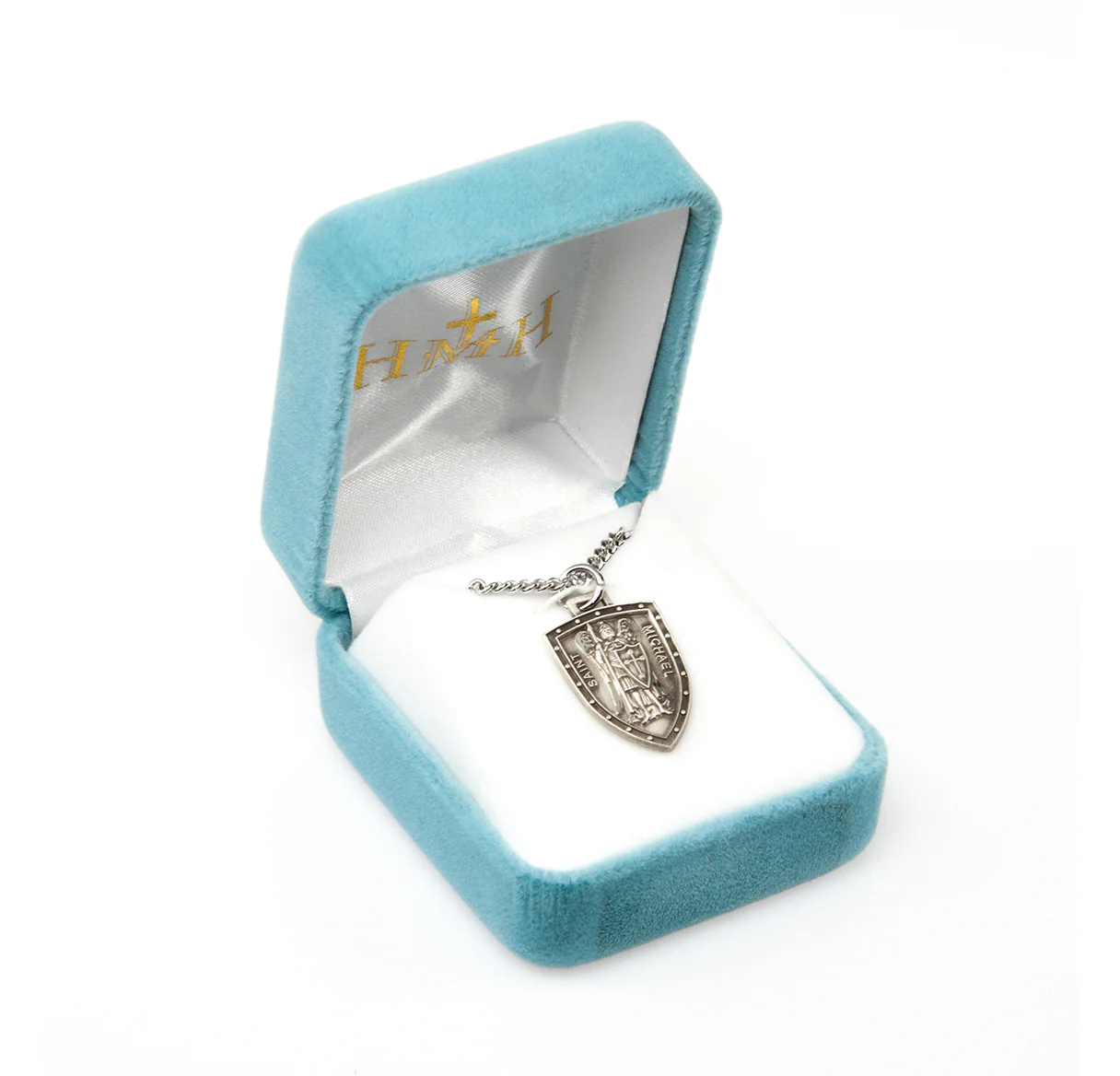 Medium Sterling Silver St. Michael Shield Medal Necklace - Image 4
