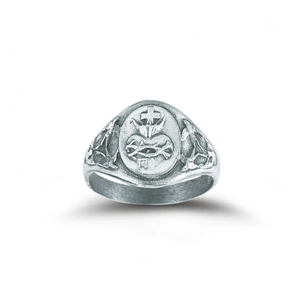 Men's or Women's Sterling Sacred Heart Signet Ring - Image 2