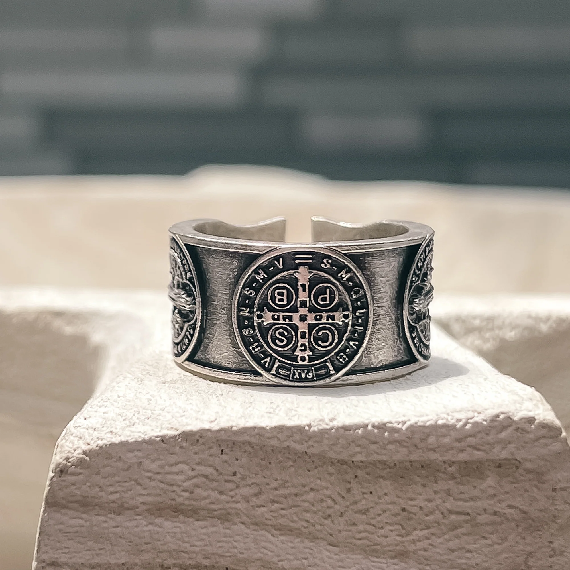 Men's Stamped St. Benedict Medal Ring - Image 5