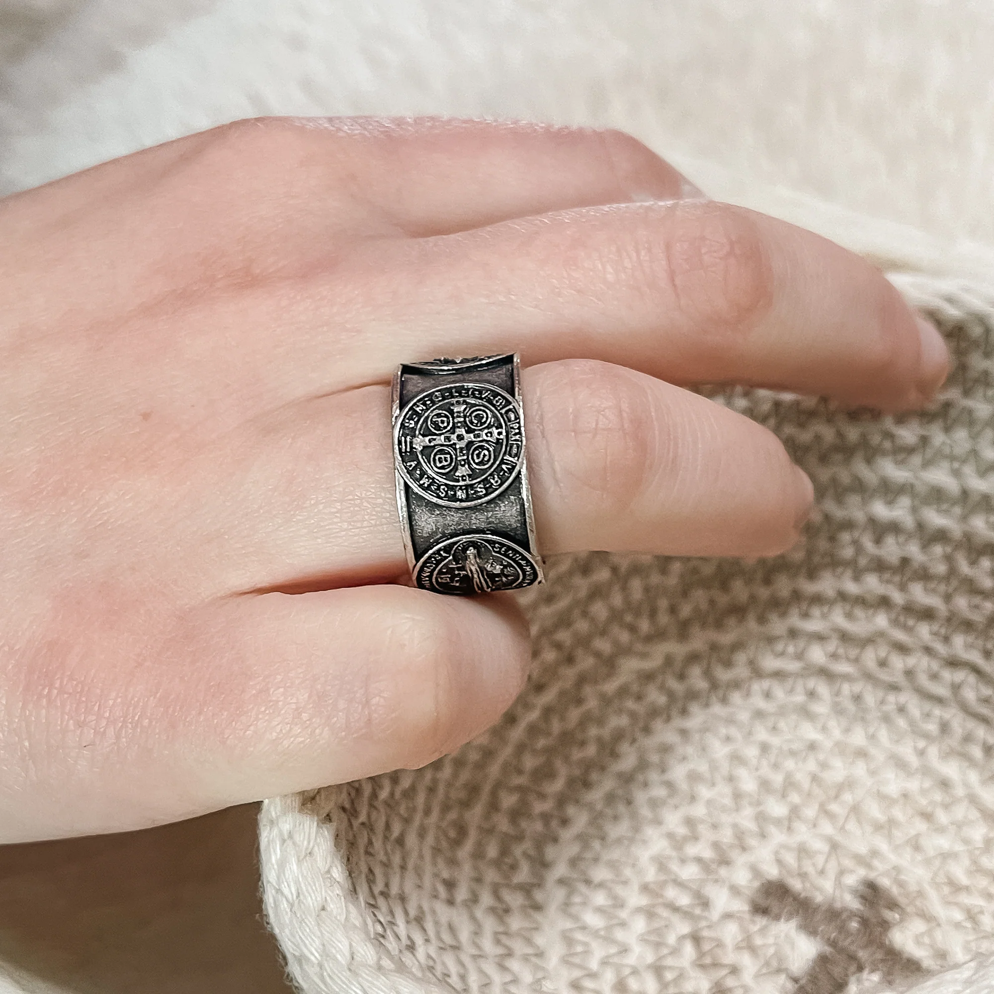 Men's Stamped St. Benedict Medal Ring - Image 7