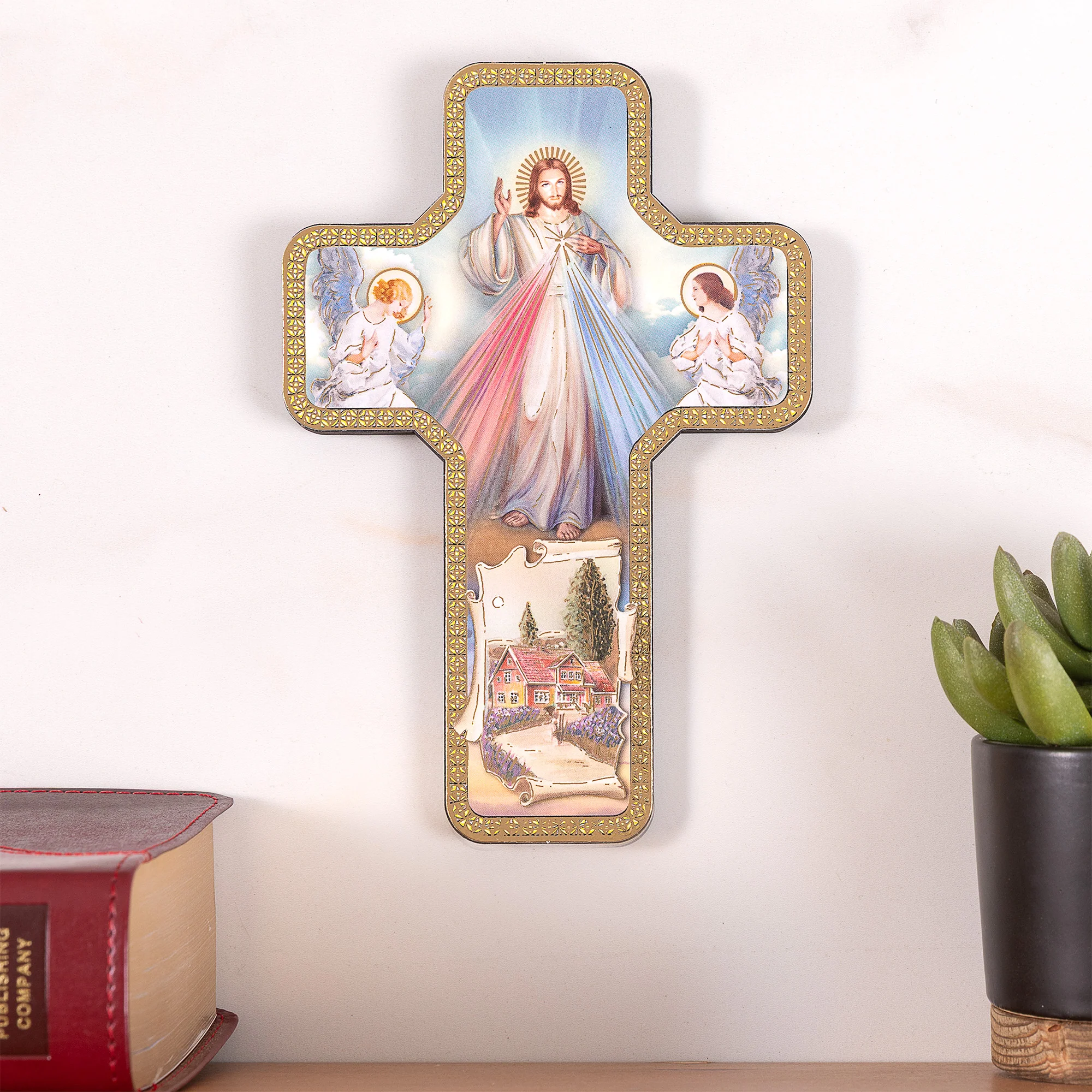 Merciful Jesus Home Blessing Wall Cross - 7" - Image 2
