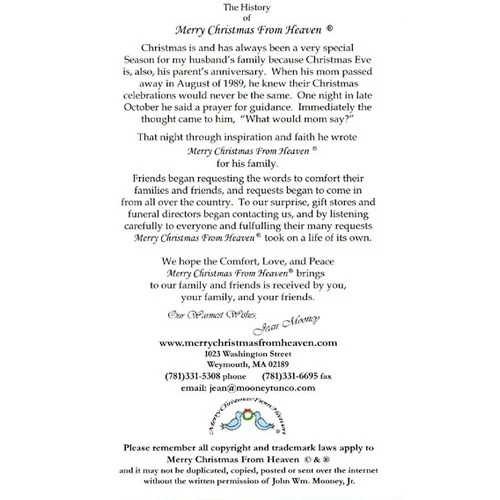 Merry Christmas from Heaven Bookmark /Prayer Card (Pkg. of 25)