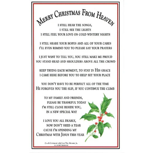 Merry Christmas from Heaven Bookmark /Prayer Card (Pkg. of 25) - Image 2