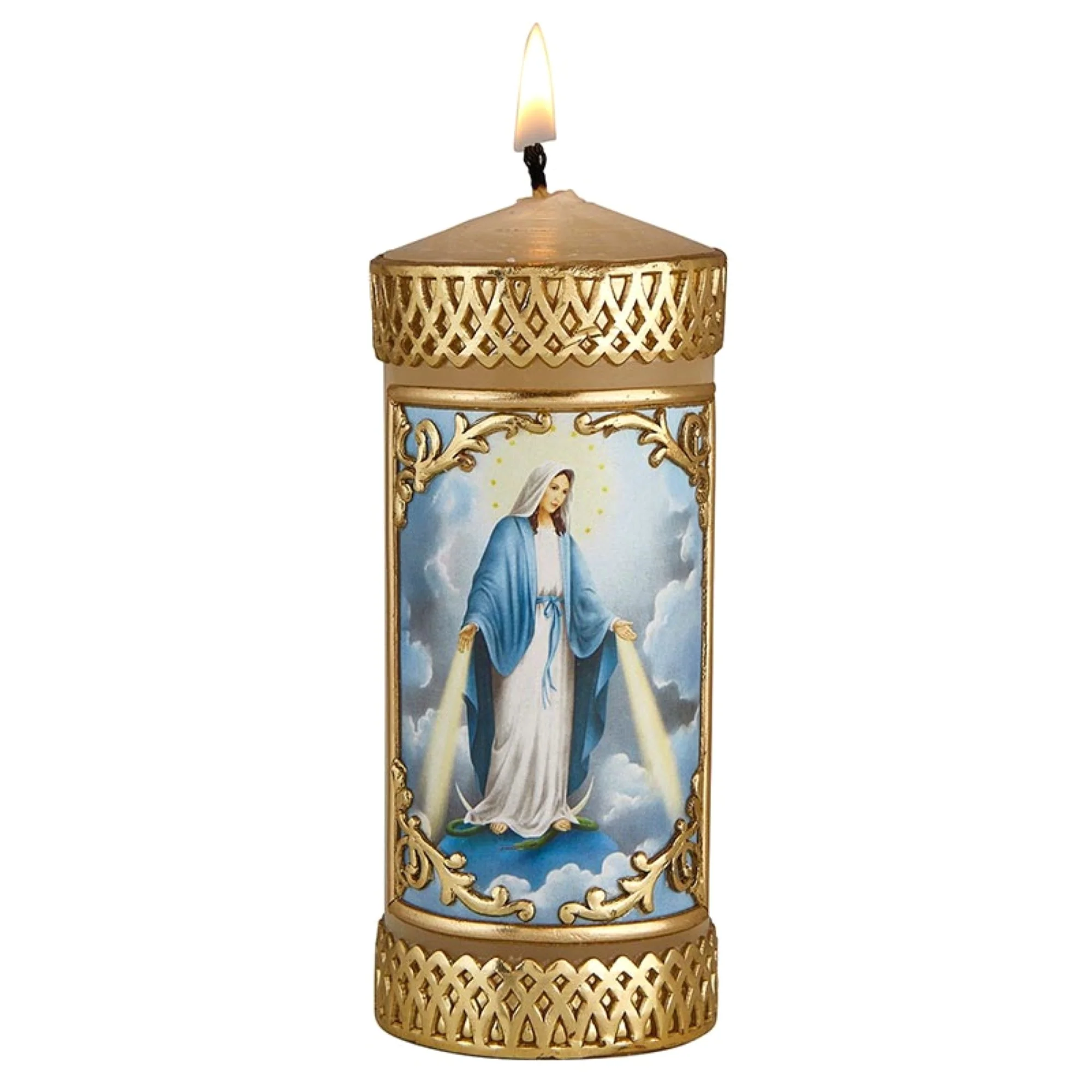 Metallic Gold Our Lady of Grace Pillar Candle- Pack of 2