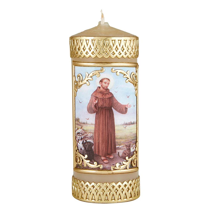 Metallic Gold Saint Francis Pillar Candle - 2PK
